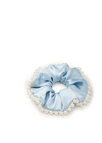 Pearl Embellished Silk Scrunchie - Blue - Blue - OLAH Ponytail Holders