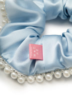 Pearl Embellished Silk Scrunchie - Blue - Blue - OLAH Ponytail Holders