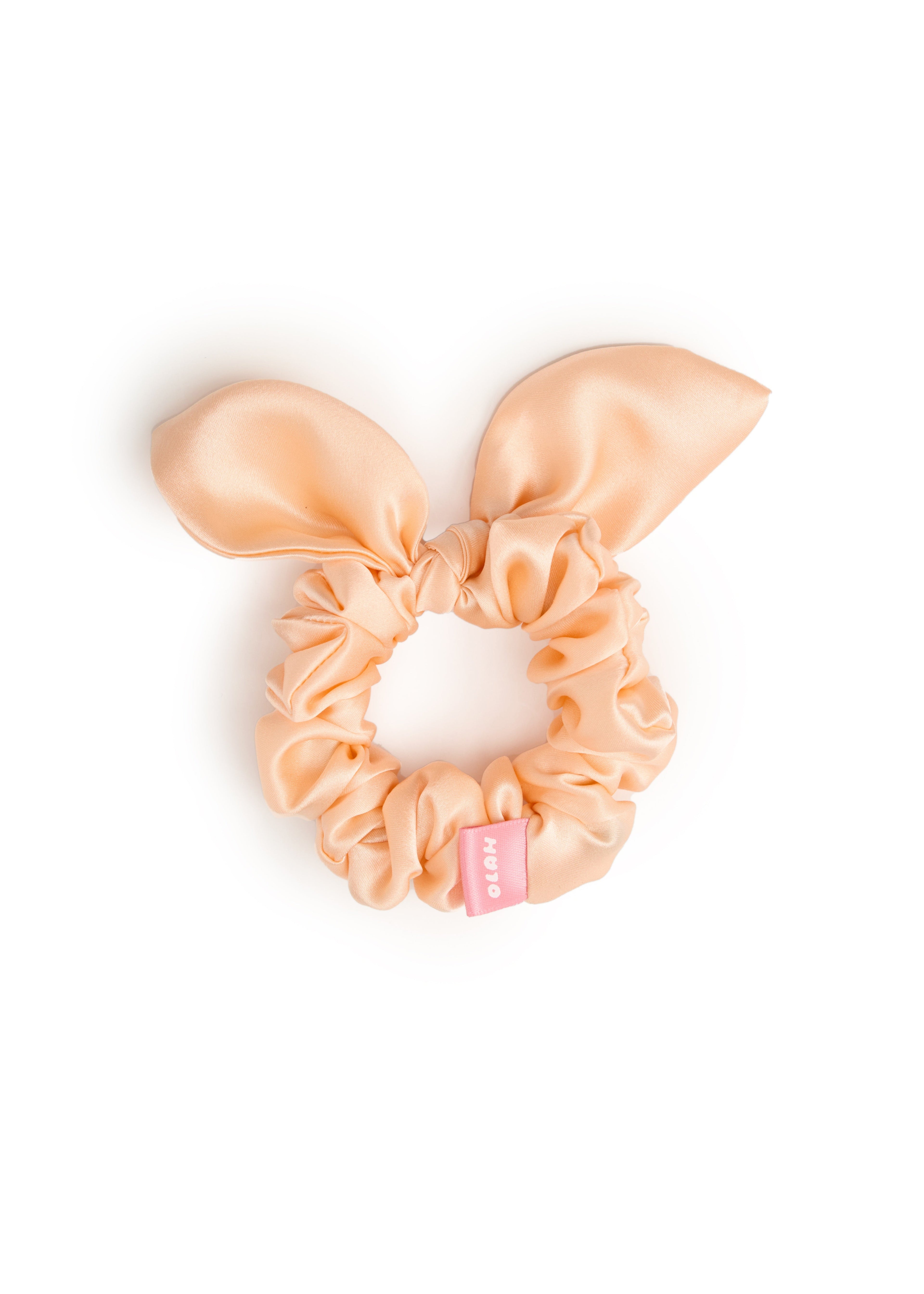 Bunny Ear Silk Hair Tie Scrunchie - Apricot