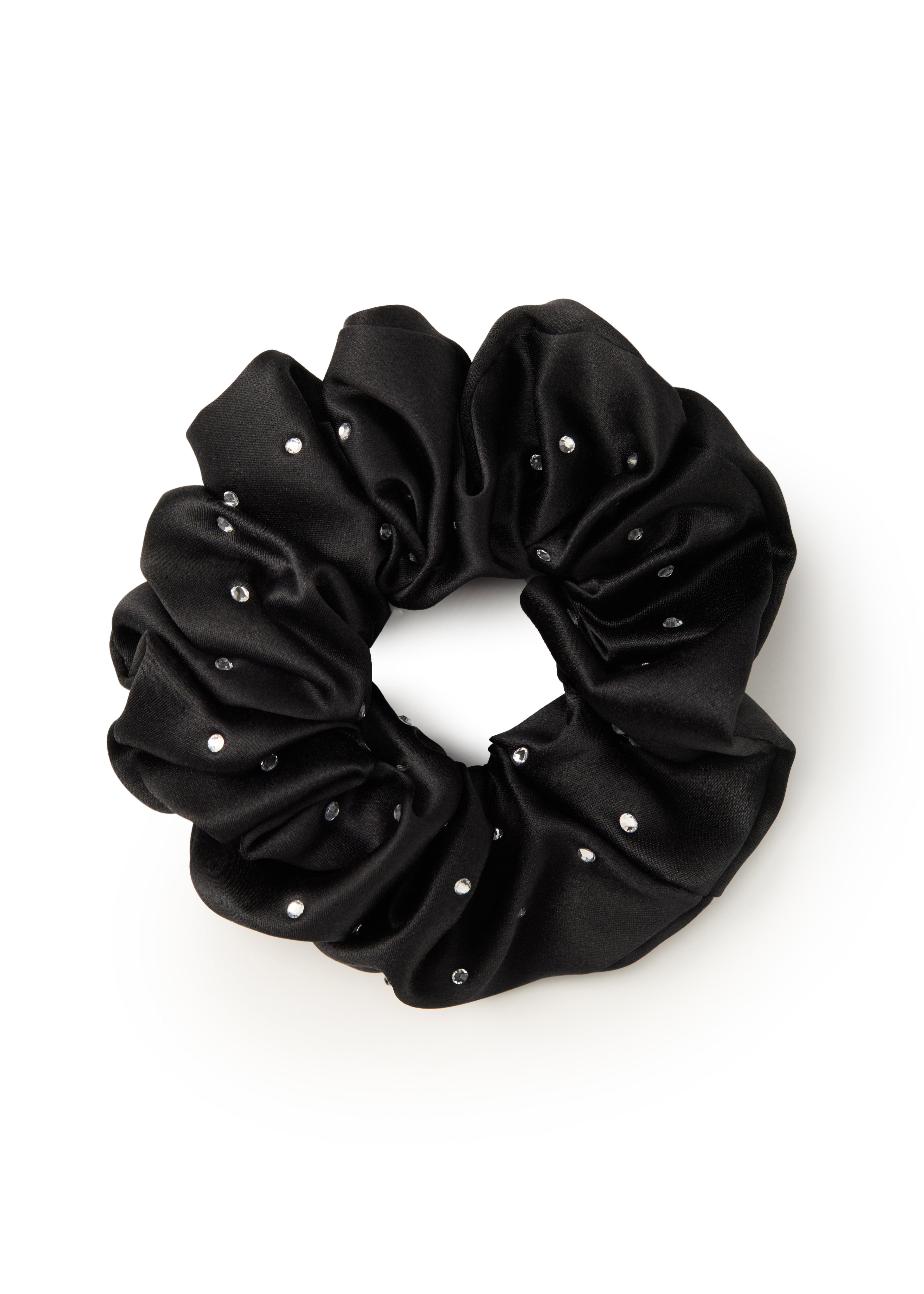 Crystal Twinkle Silk Scrunchie - Black