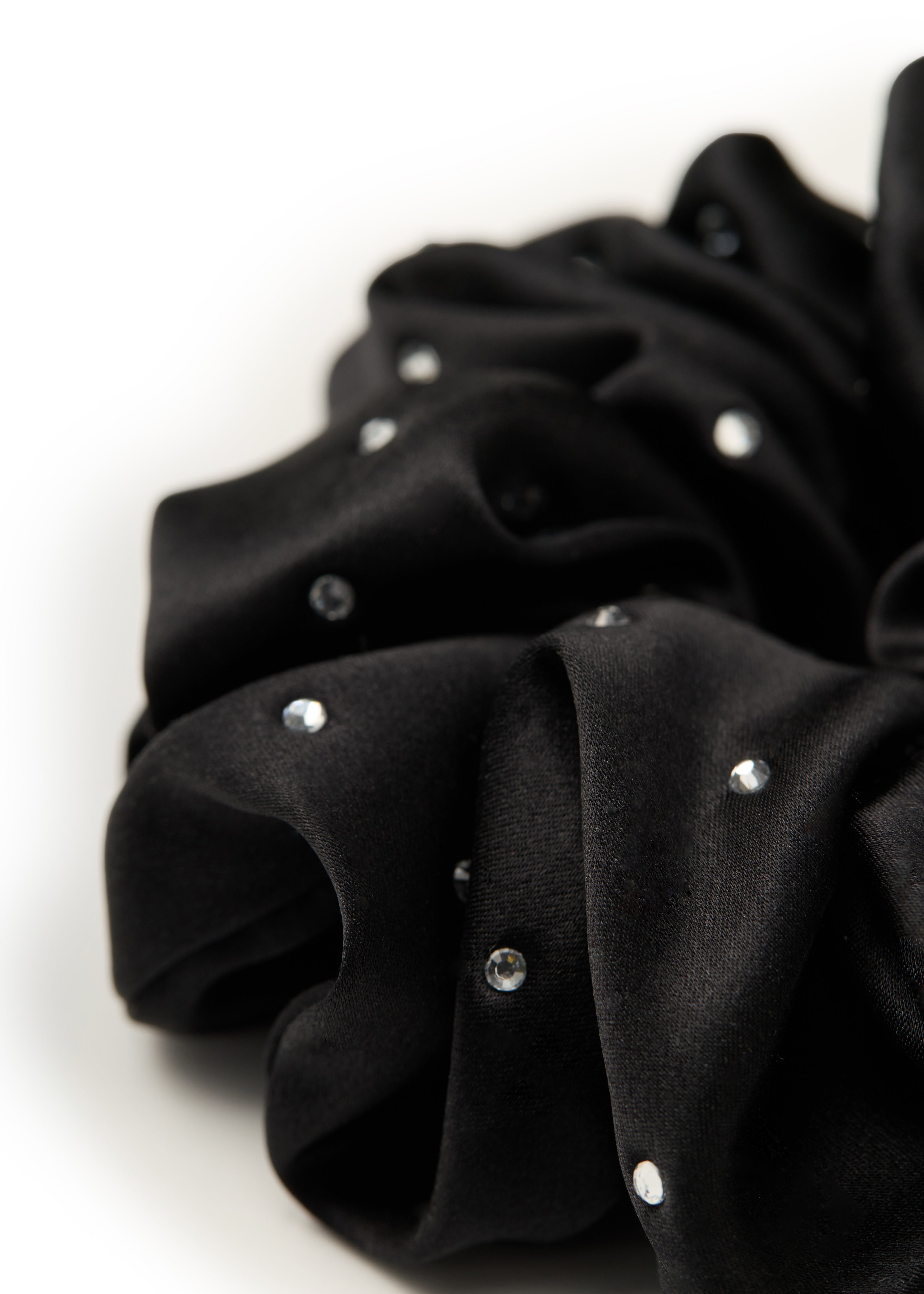 Crystal Twinkle Silk Scrunchie - Black