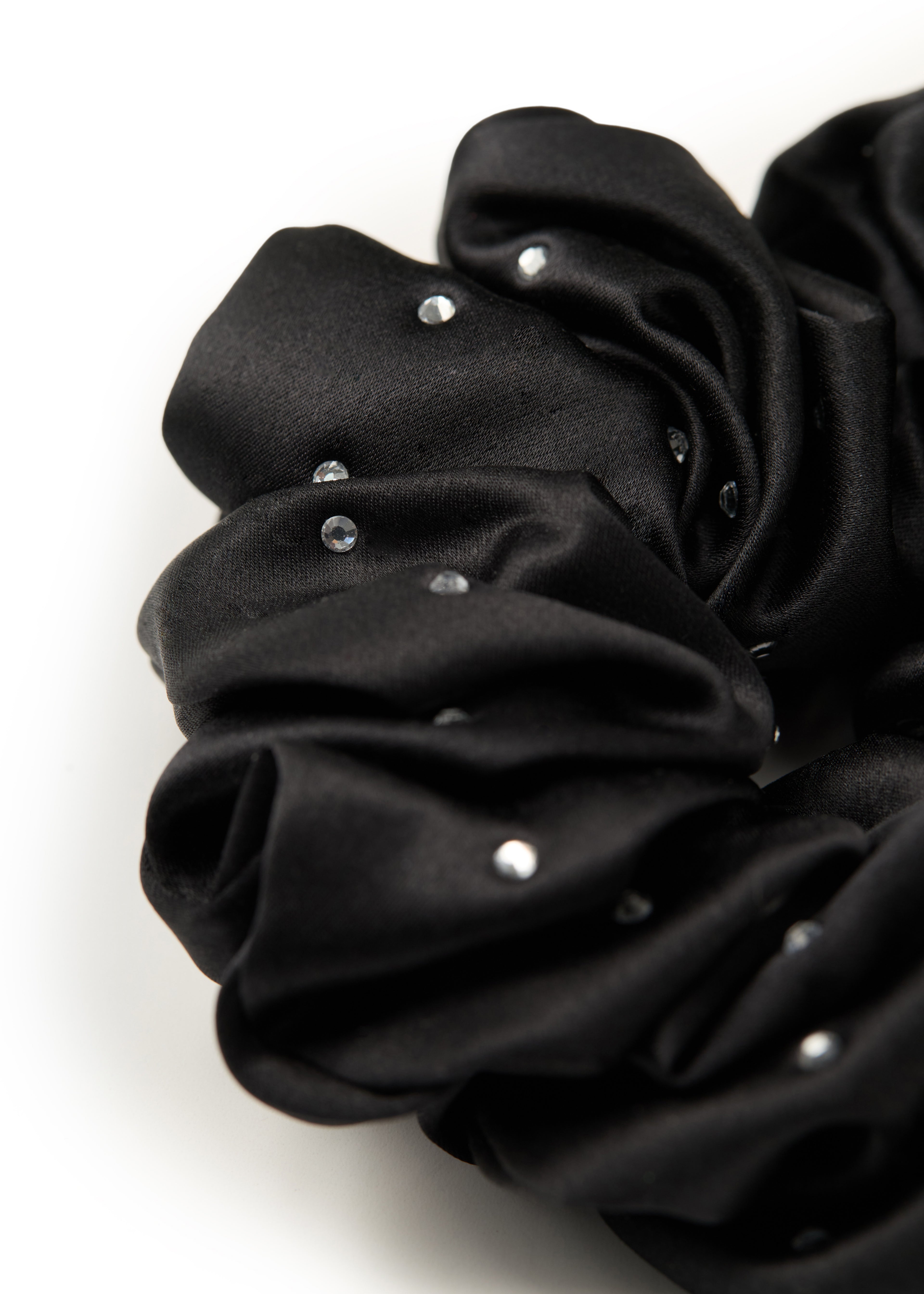 Crystal Twinkle Silk Scrunchie - Black