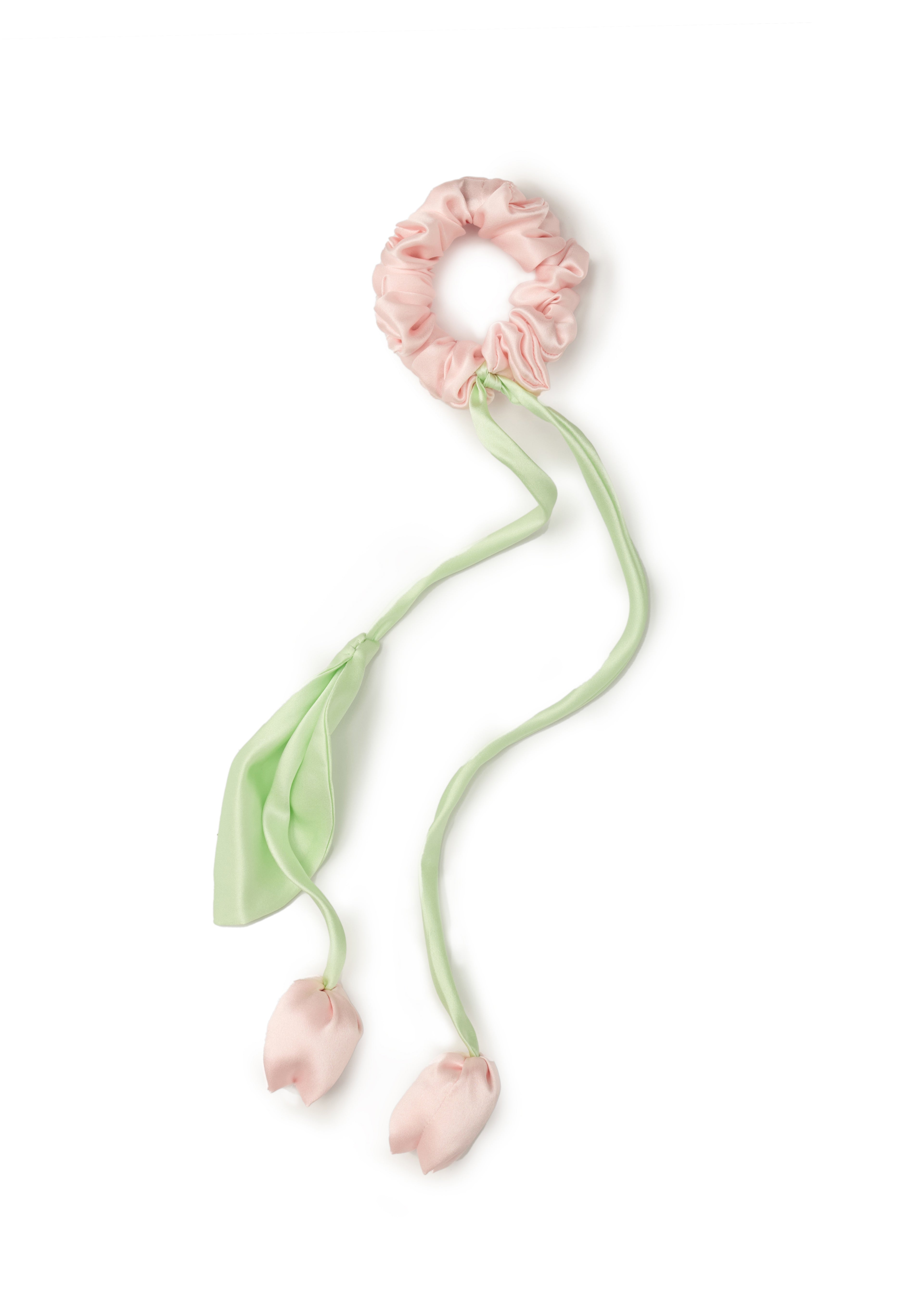 Tulip Silk Hair Tie Scrunchie - Pink and Green