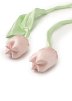 Tulip Silk Hair Tie Scrunchie - Pink and Green - Pink - OLAH Ponytail Holders