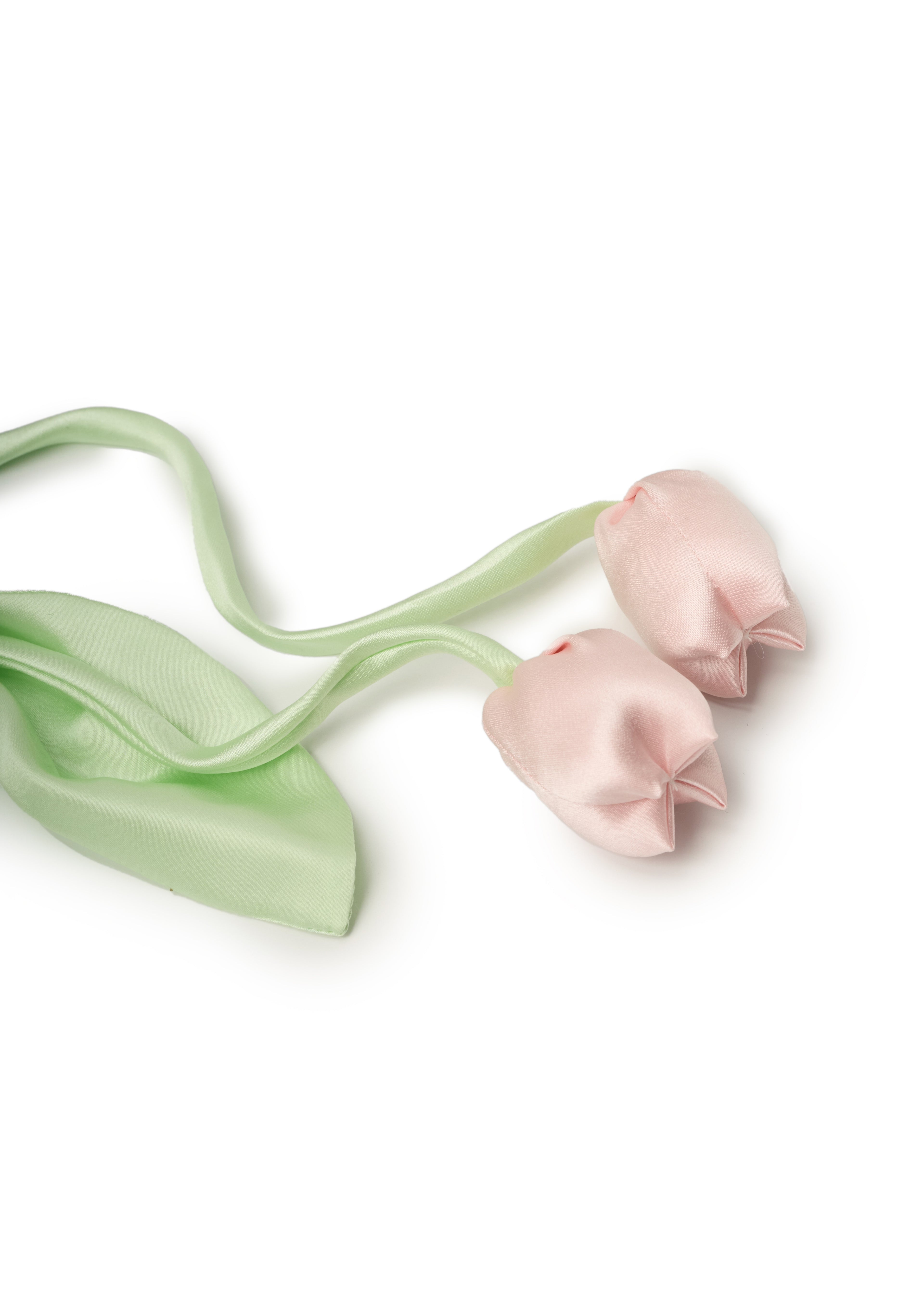 Tulip Silk Hair Tie Scrunchie - Pink and Green