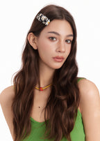 Daisy Silk Hair Barrette Clip - Black & White