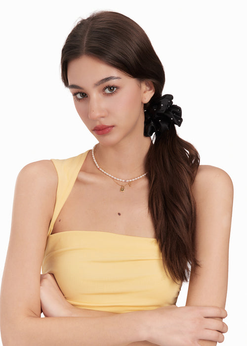 Crystal Twinkle Silk Scrunchie - Black - Black - OLAH Ponytail Holders