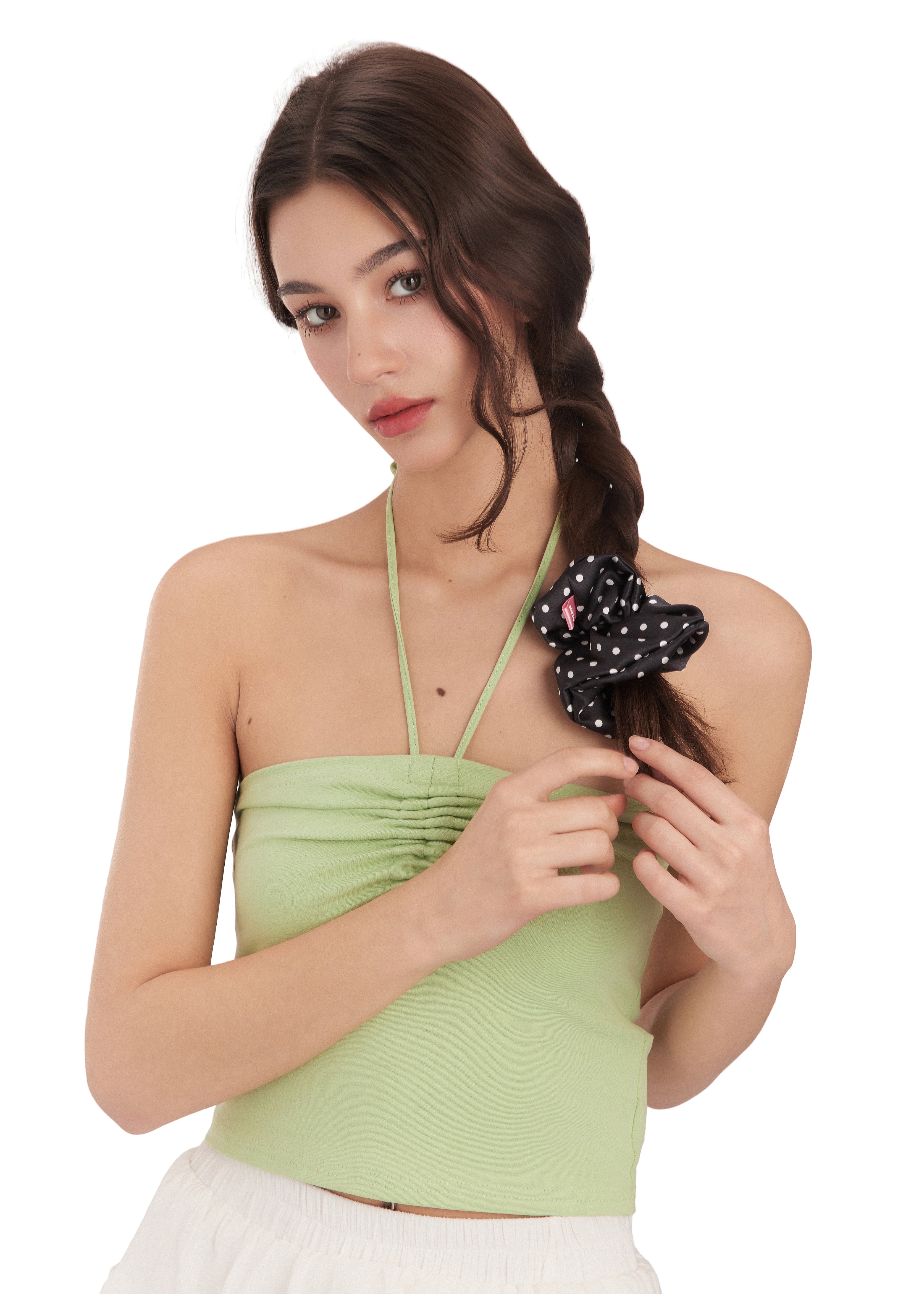 Petite Dot Silk Scrunchie - Black