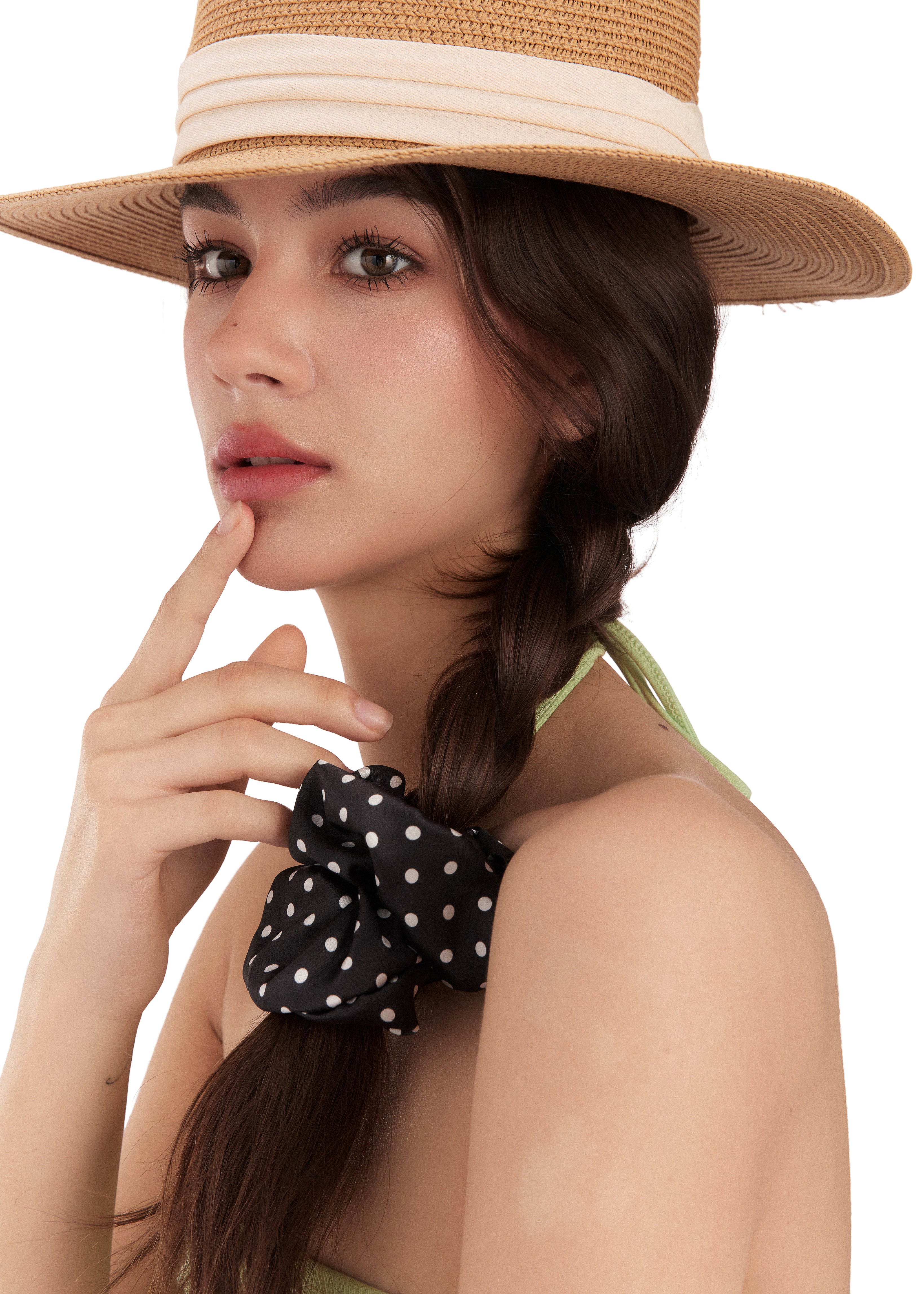 Petite Dot Silk Scrunchie - Black