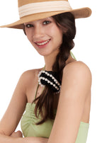 Pearl Embellished Silk Scrunchie - Black - Black - OLAH Ponytail Holders