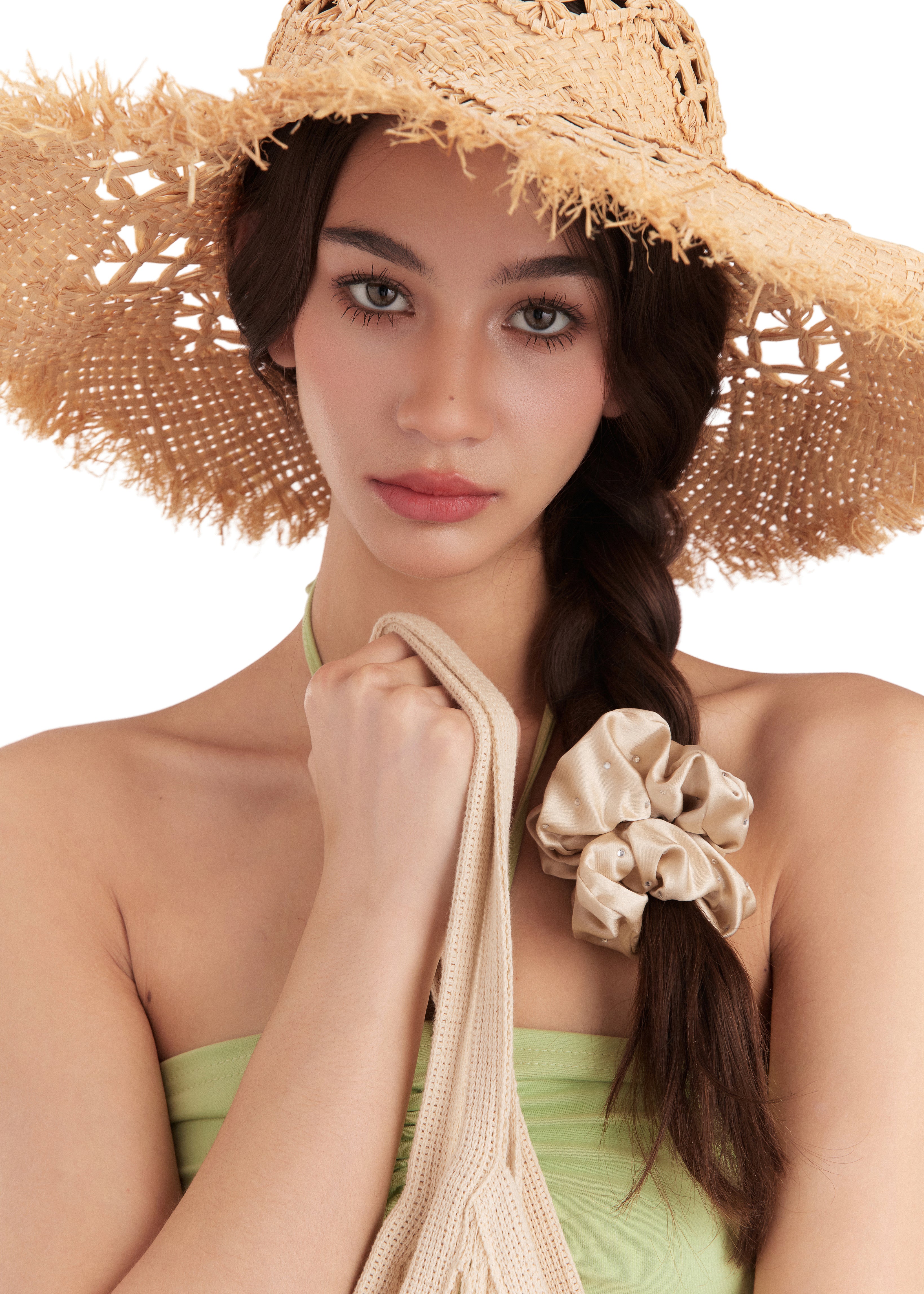 Crystal Twinkle Silk Scrunchie - Champagne