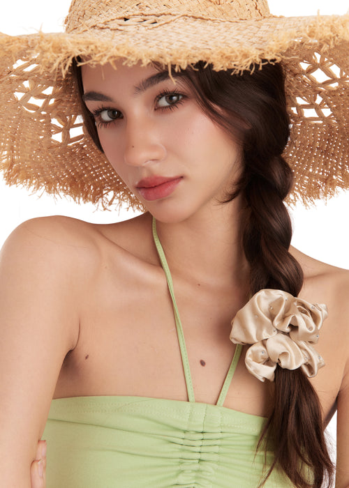 Crystal Twinkle Silk Scrunchie - Champagne - Beige - OLAH Ponytail Holders