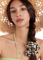 Daisy Silk Scrunchie - Black - Floral - OLAH Ponytail Holders