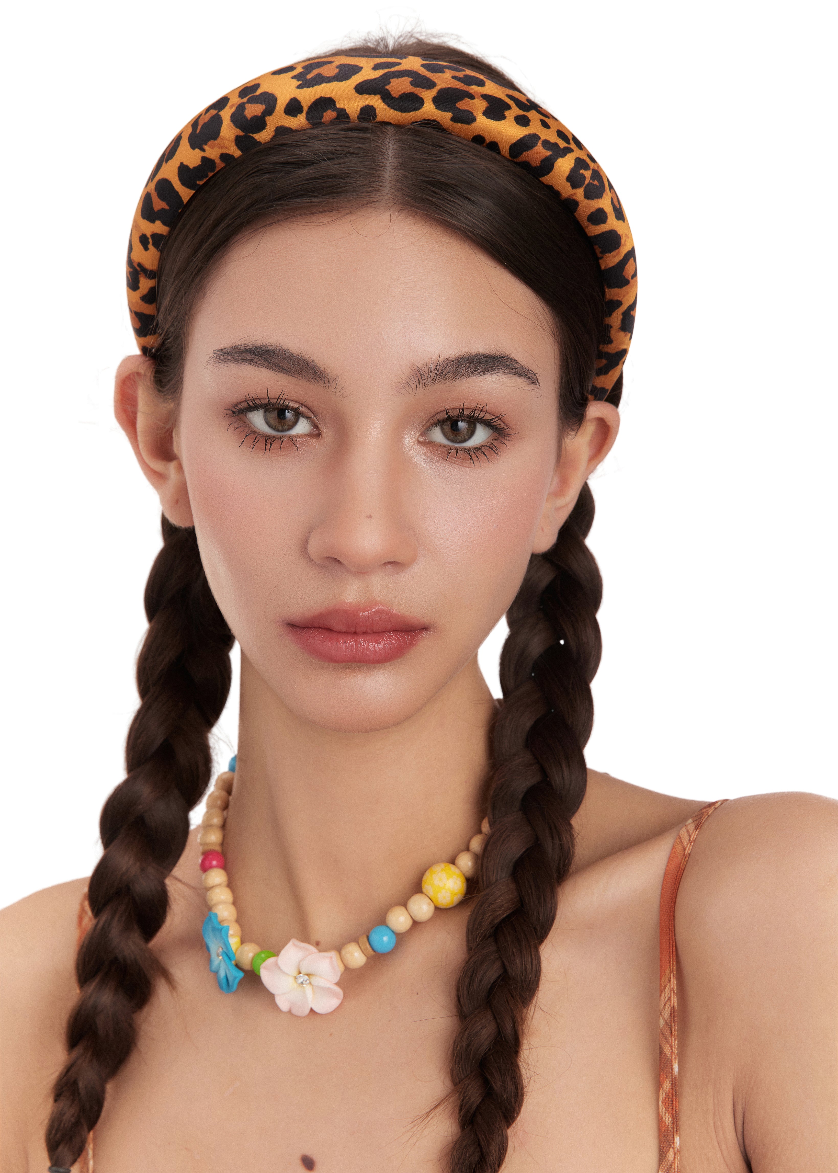 Leopard Silk Headband - Brown