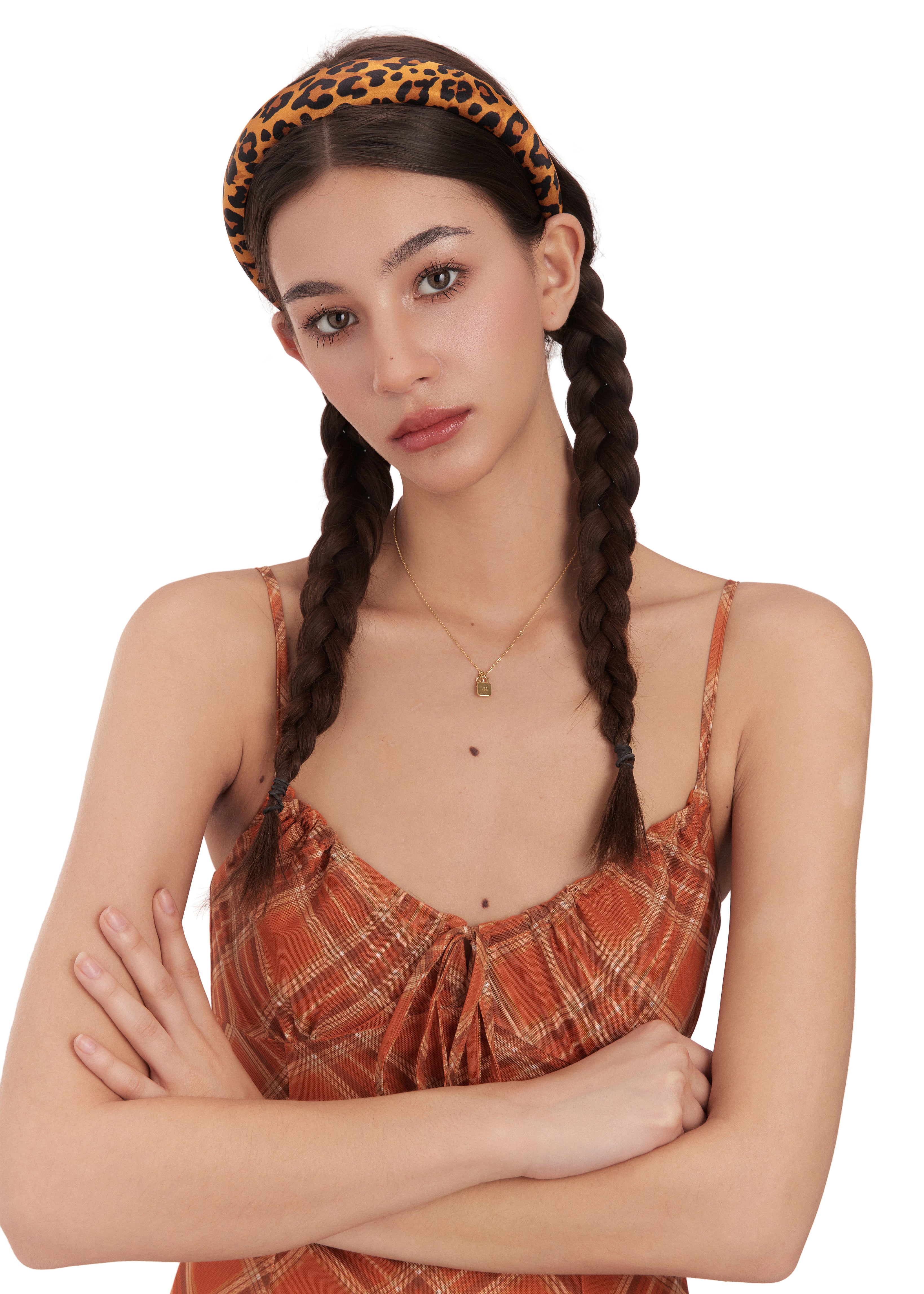 Leopard Silk Headband - Brown