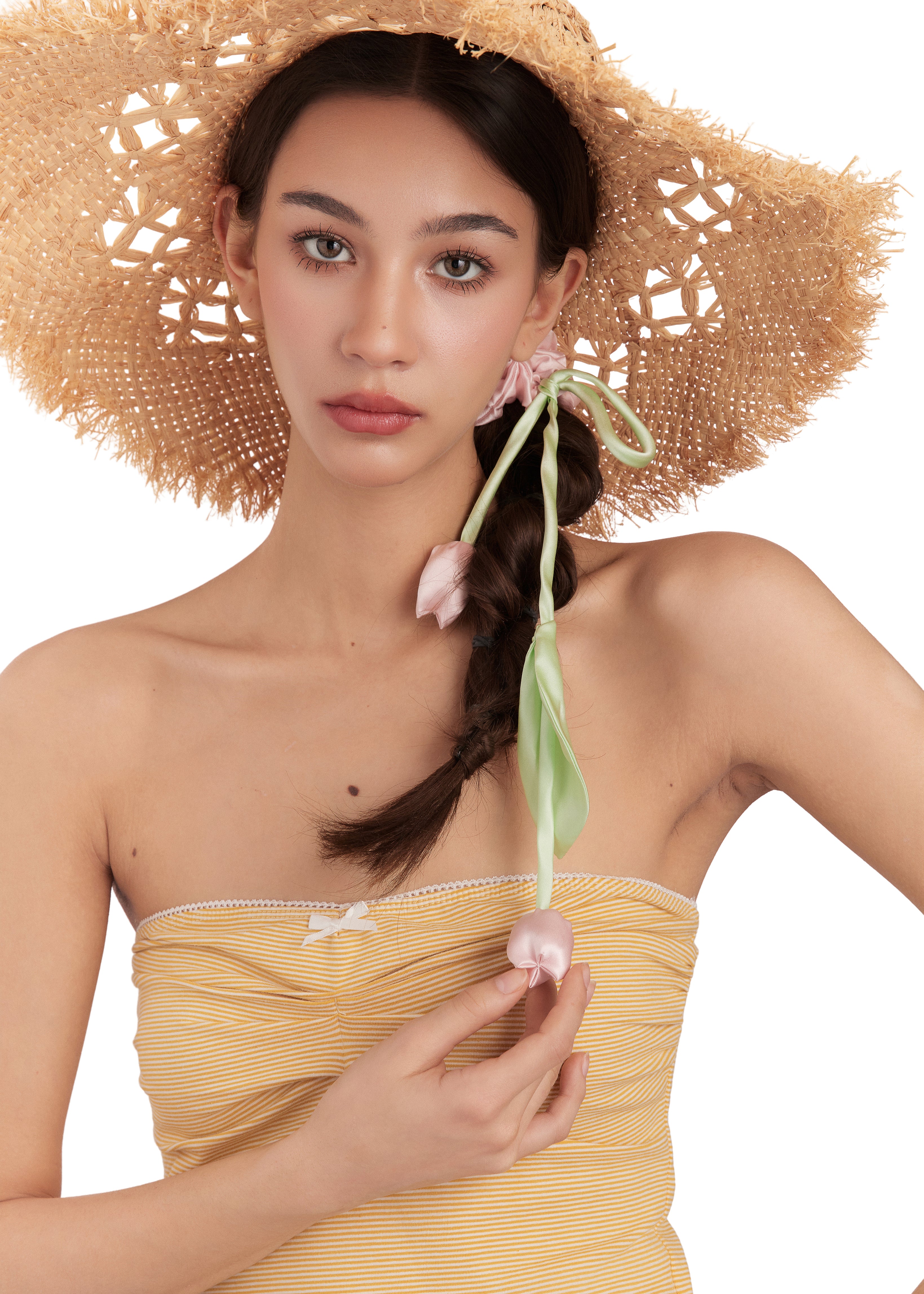 Tulip Silk Hair Tie Scrunchie - Pink and Green