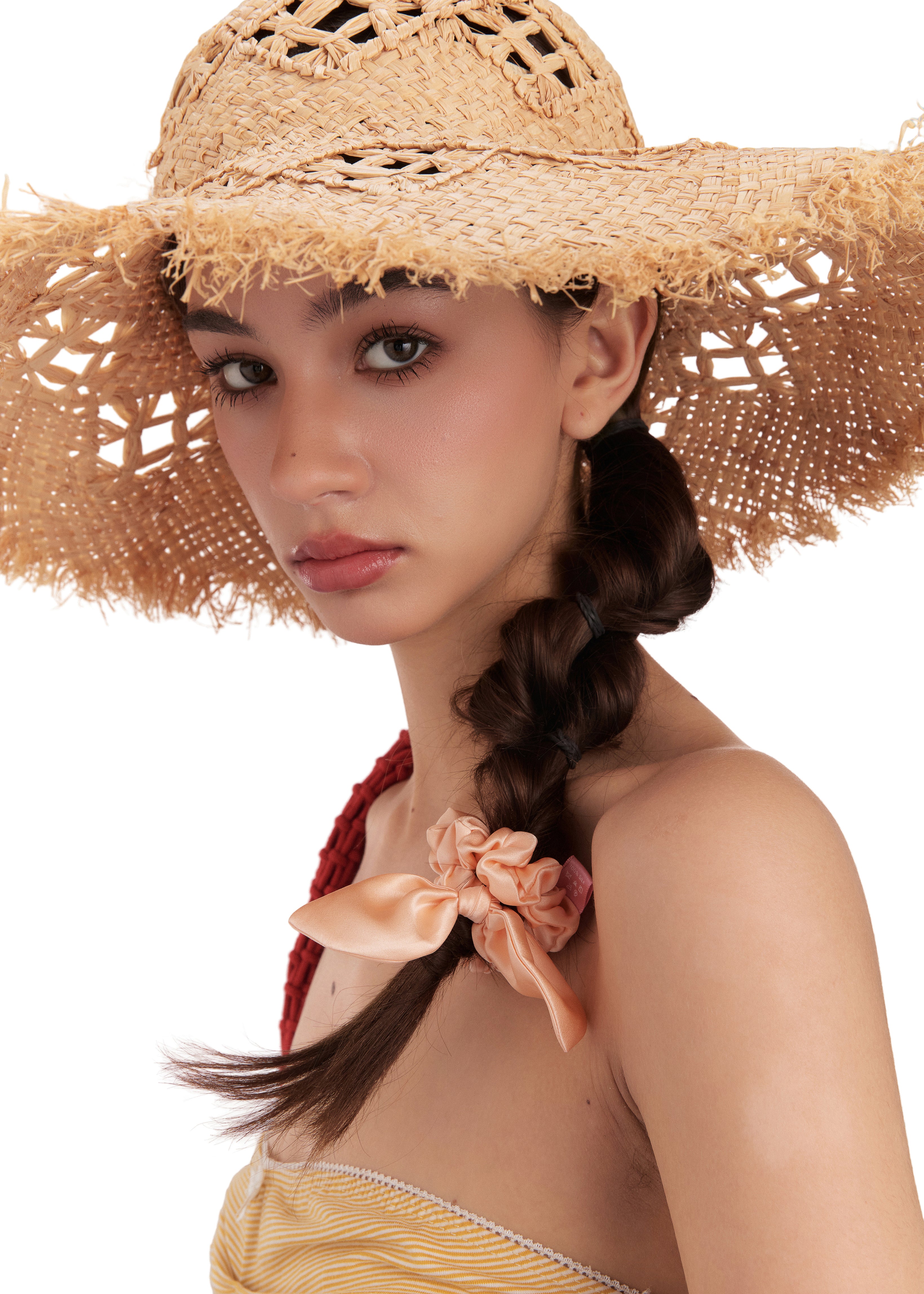 Bunny Ear Silk Hair Tie Scrunchie - Apricot