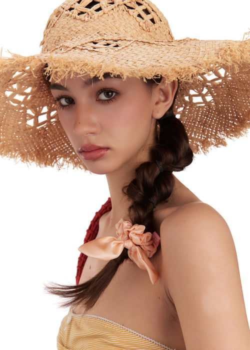 Bunny Ear Silk Hair Tie Scrunchie - Apricot