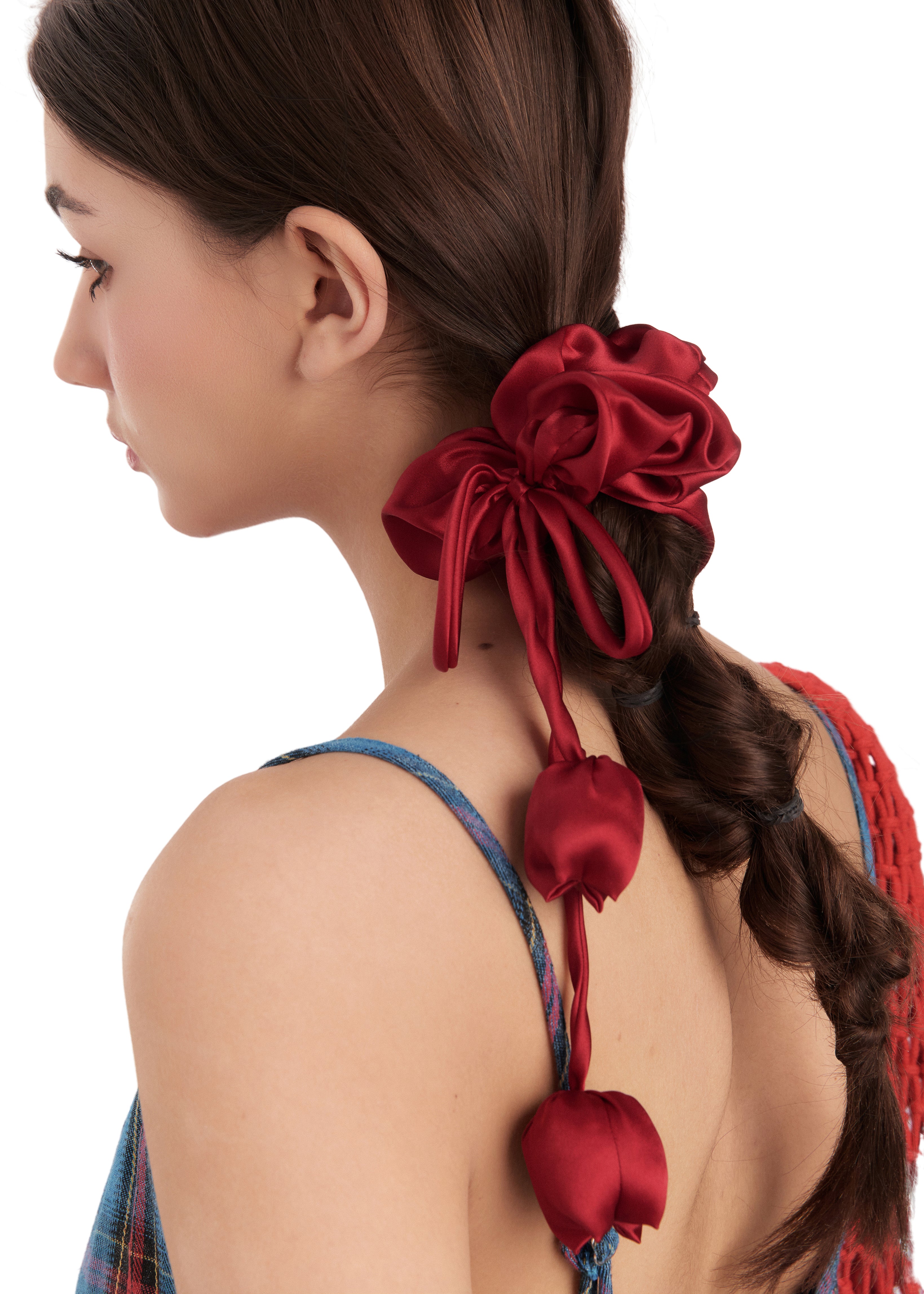 Tulip Silk Hair Tie Scrunchie - Rouge