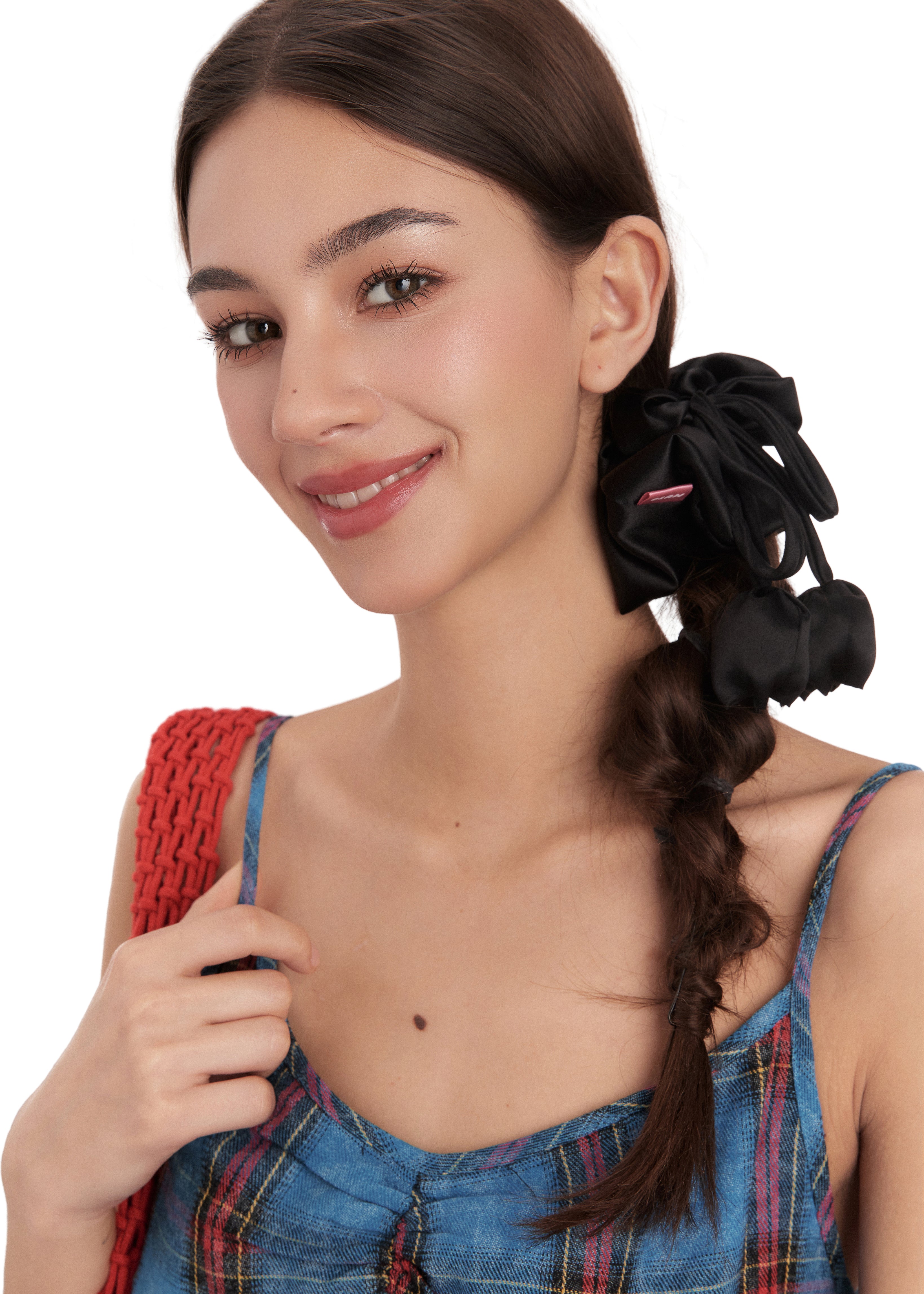 Tulip Silk Hair Tie Scrunchie - Black