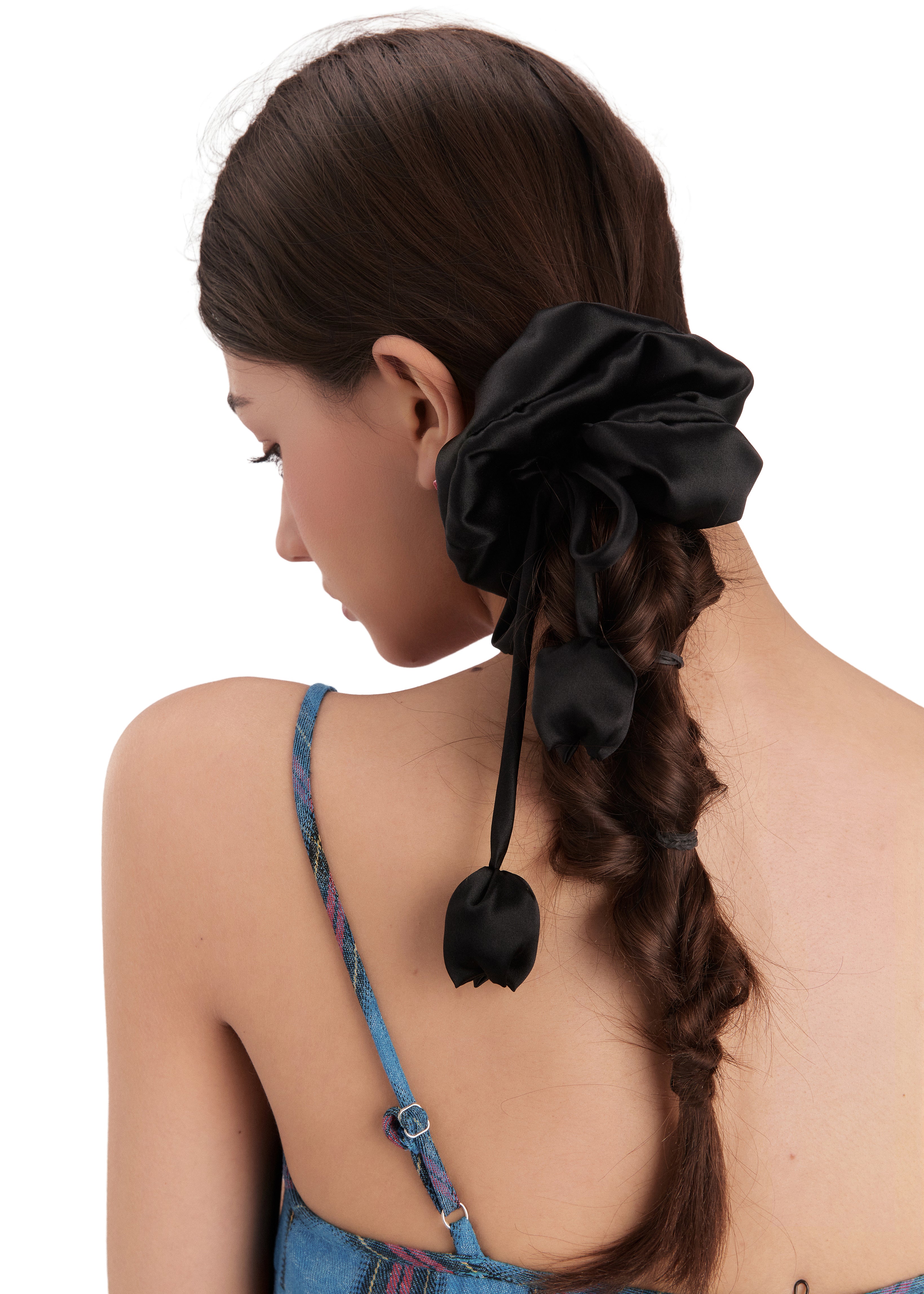 Tulip Silk Hair Tie Scrunchie - Black