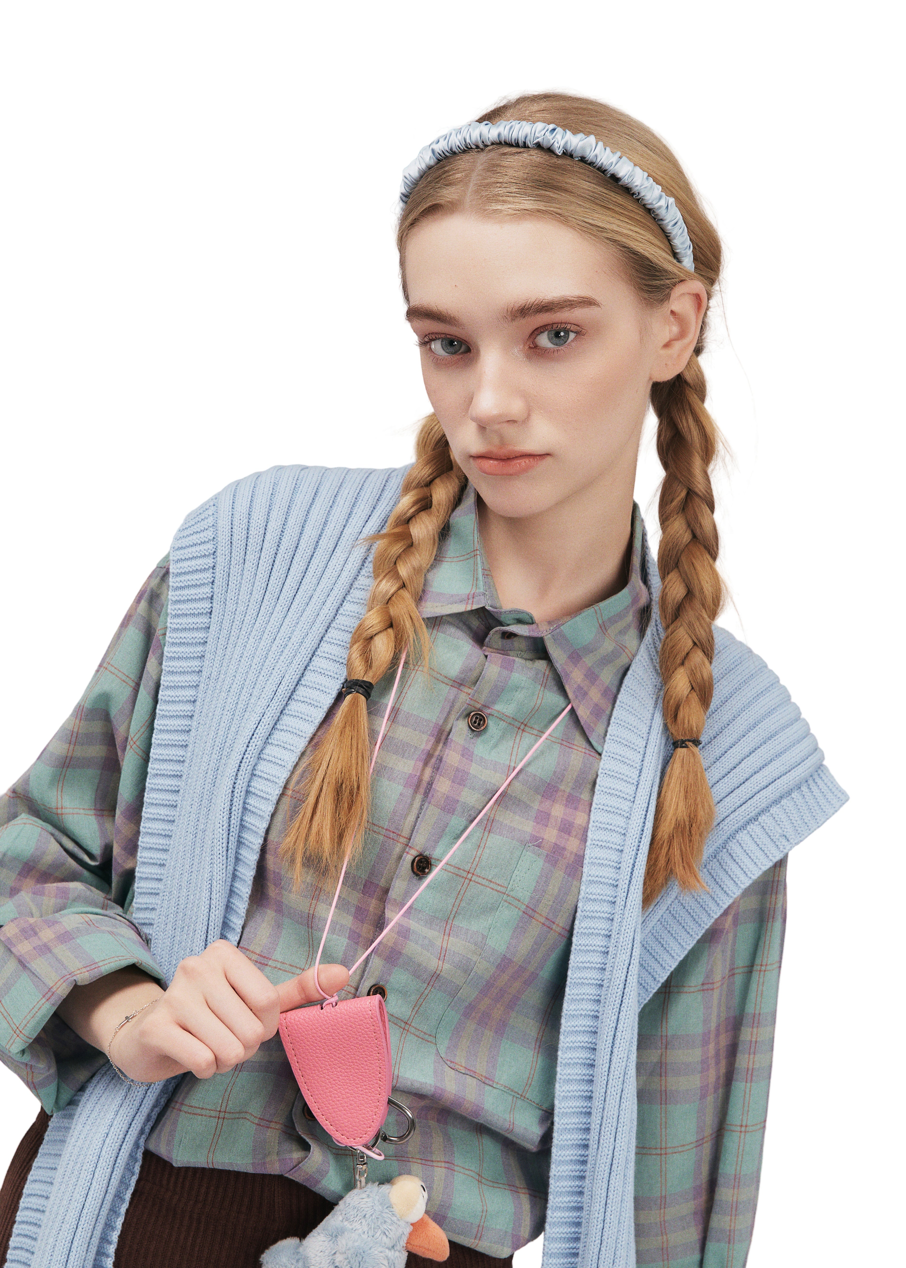 Scrunched Silk Skinny Headband - Blue