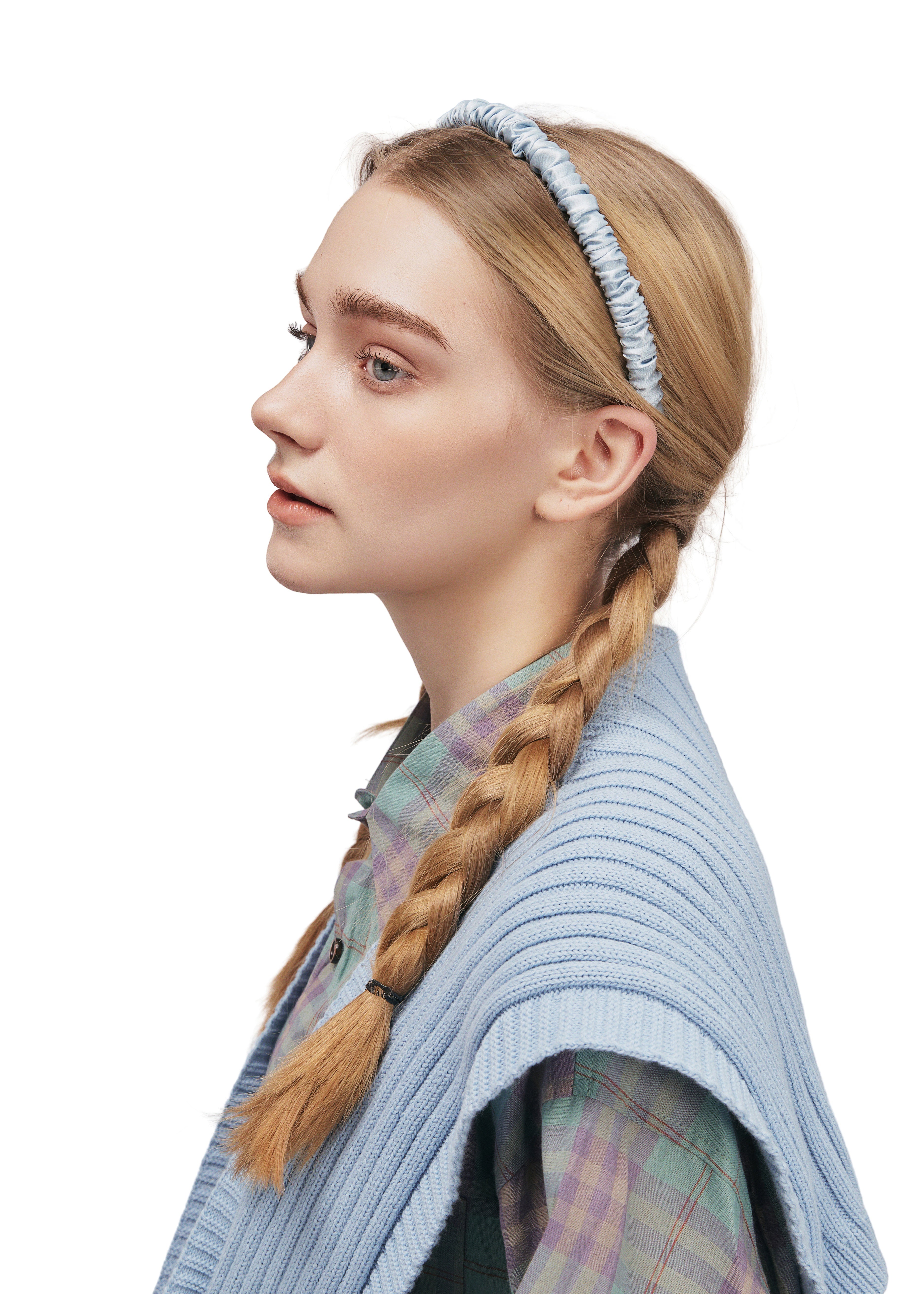 Scrunched Silk Skinny Headband - Blue