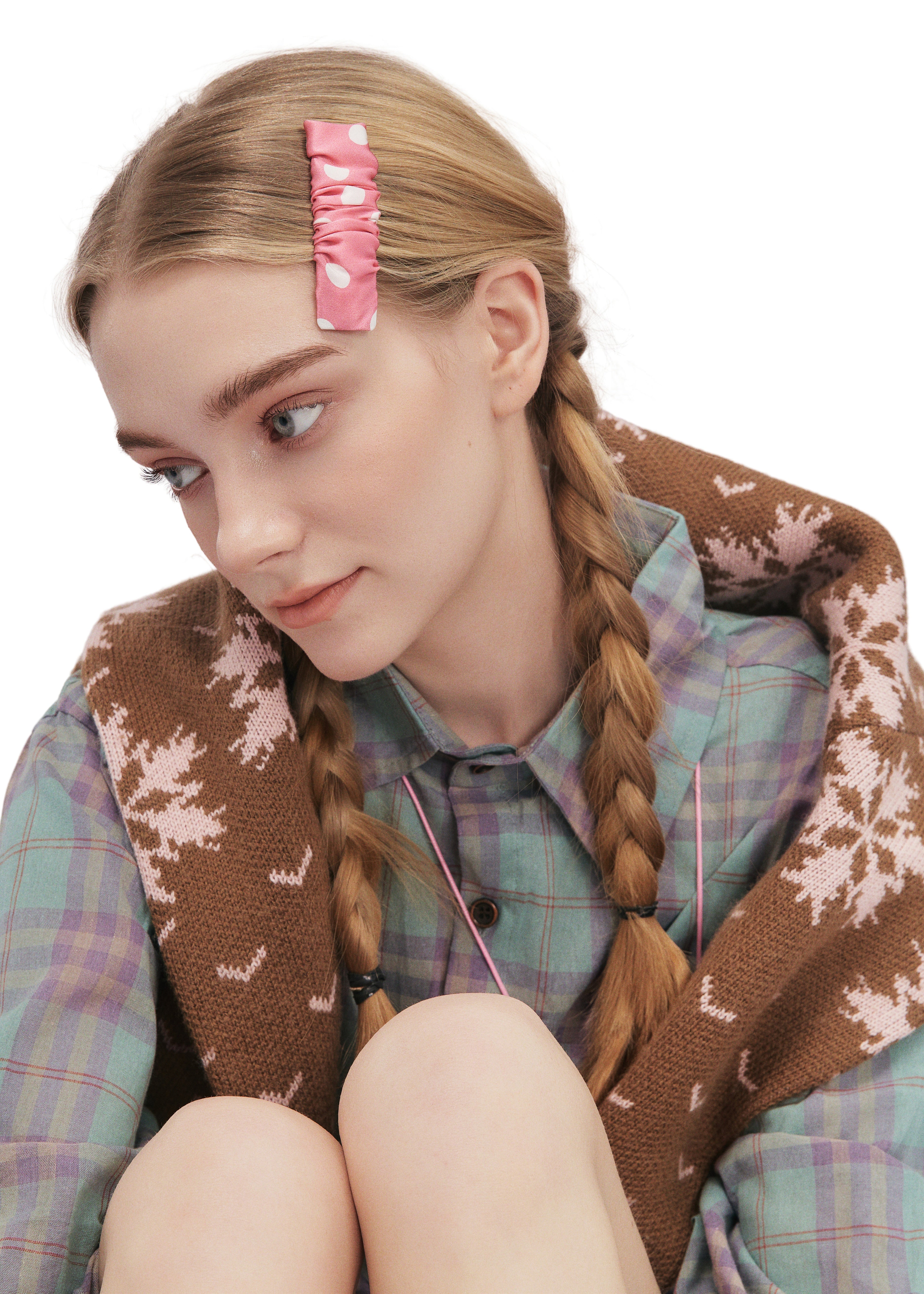 Polka Dot Silk Hair Barrette Clip - Pink