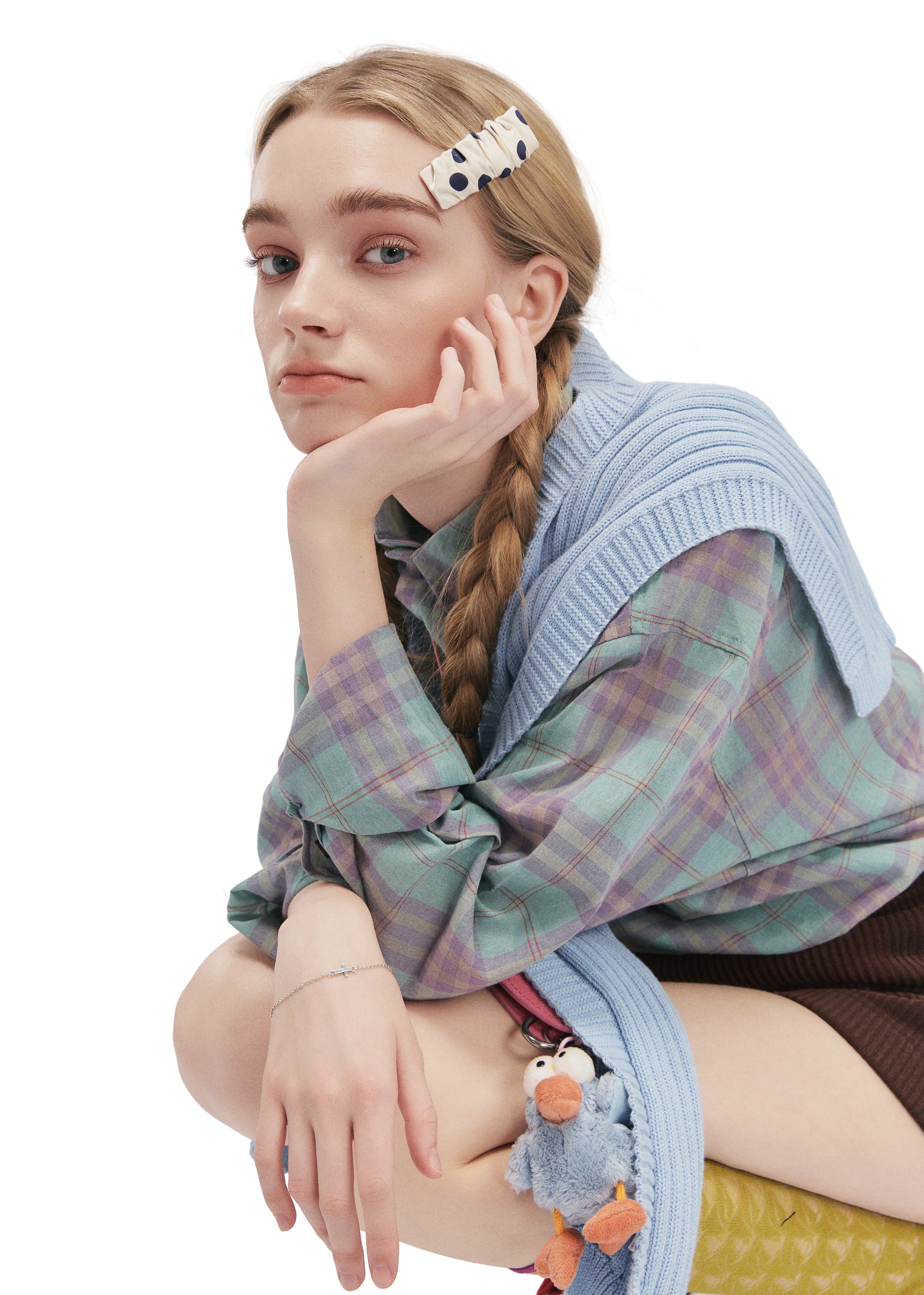 Polka Dot Silk Hair Barrette - White