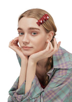 Polka Dot Silk Hair Barrette Clip - Red