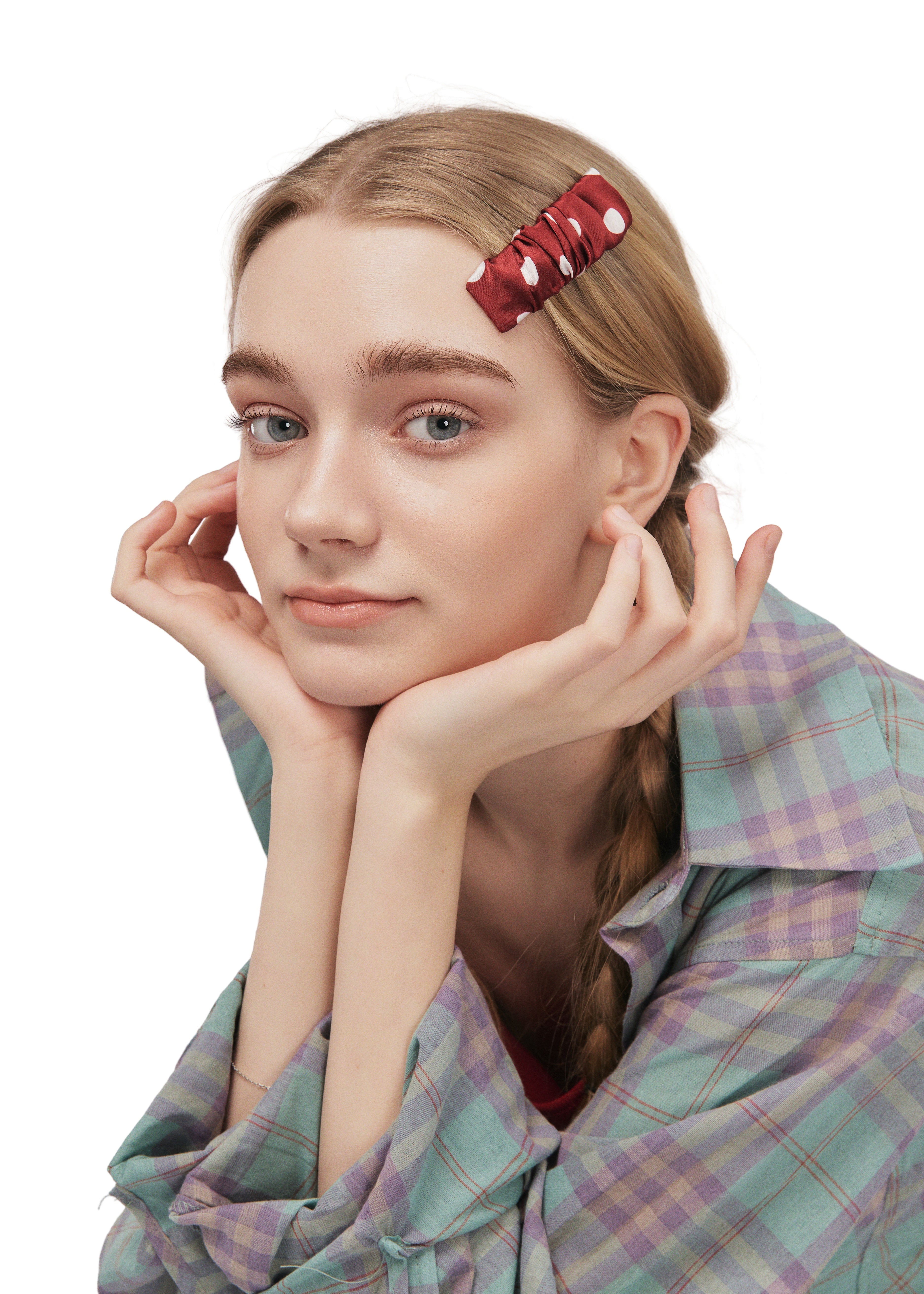 Polka Dot Silk Hair Barrette Clip - Red