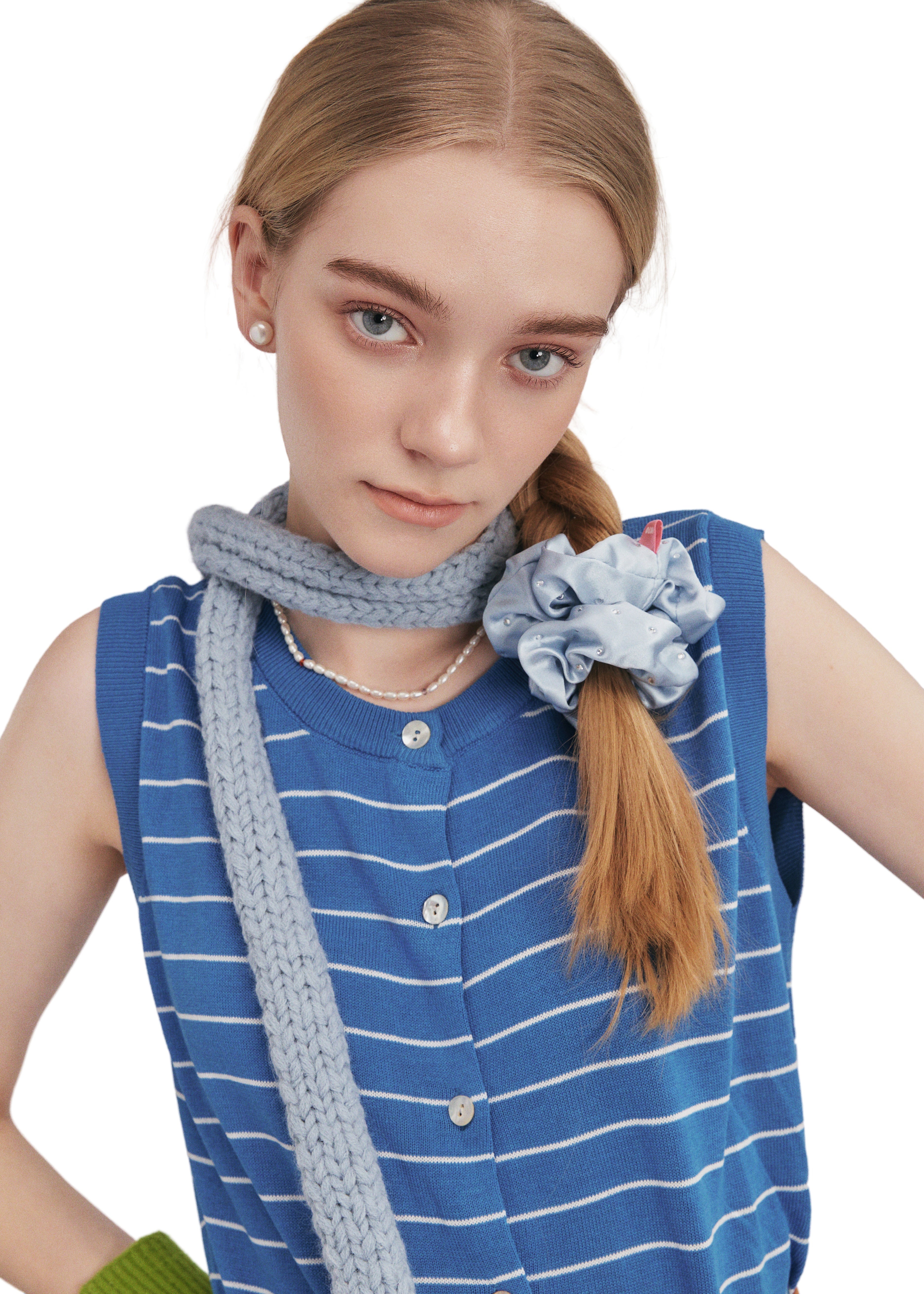 Crystal Twinkle Silk Scrunchie - Sky Blue