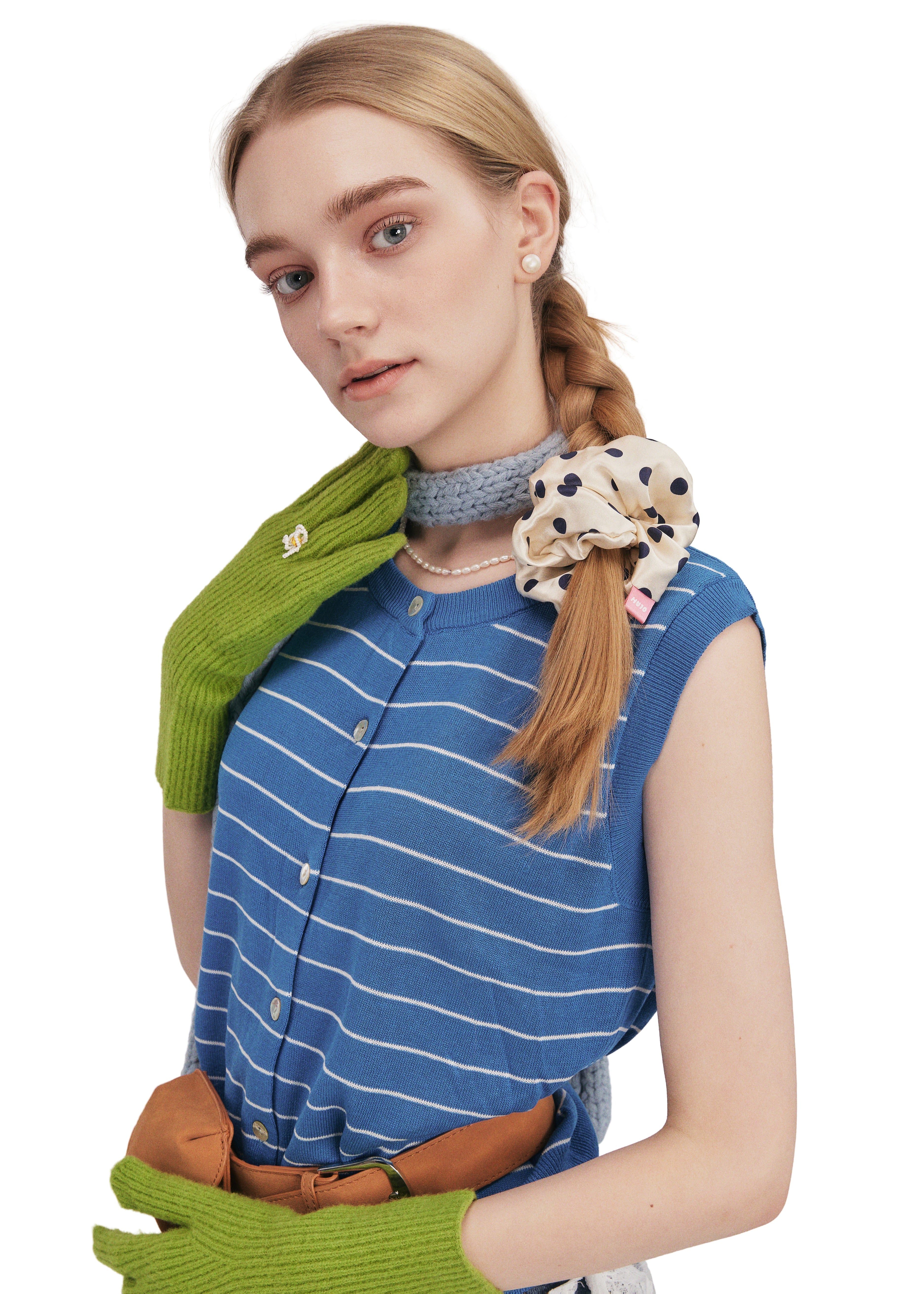 Polka Dot Silk Scrunchie - White