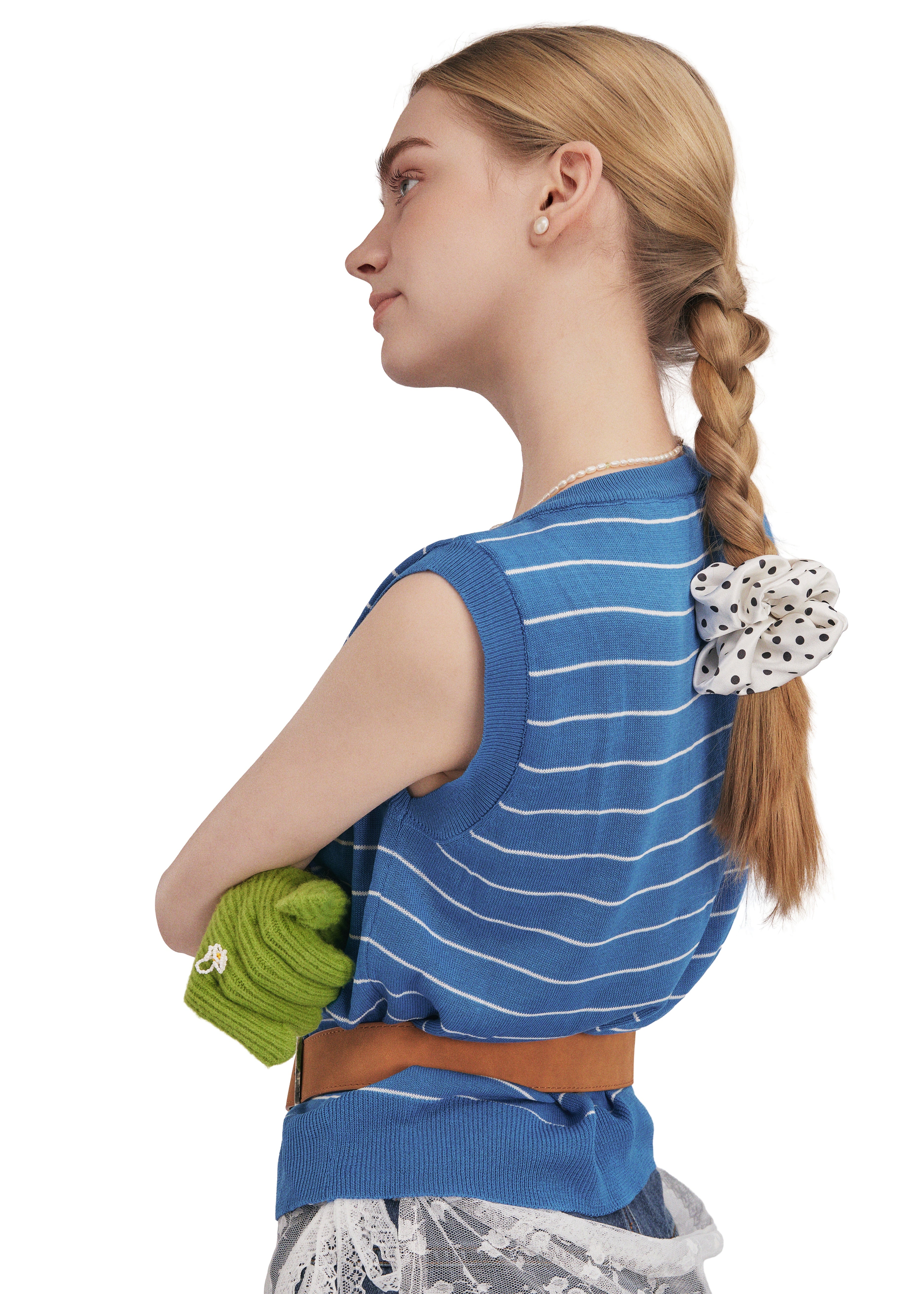 Petite Dot Silk Scrunchie - White