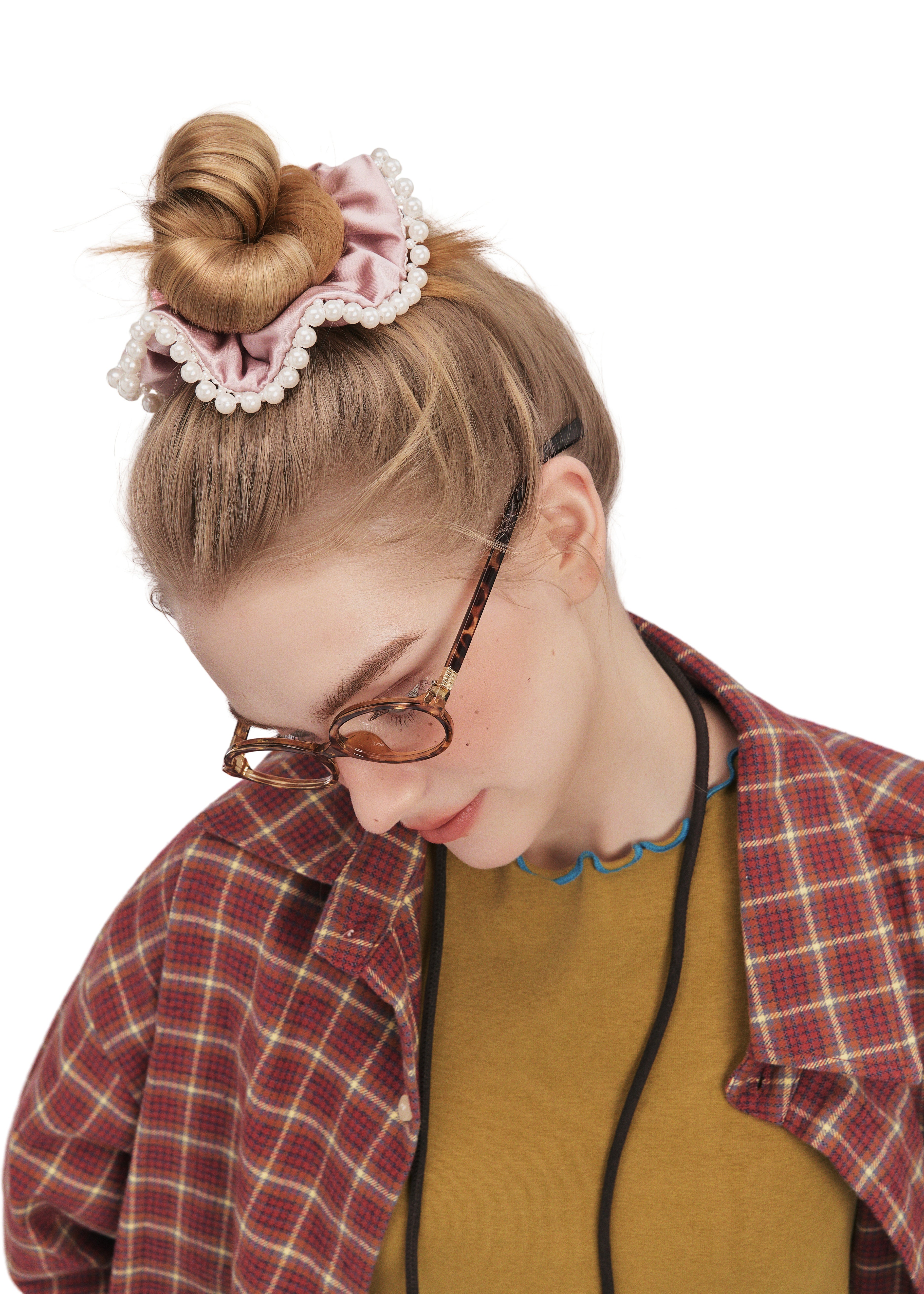 Pearl Embellished Silk Scrunchie - Pink