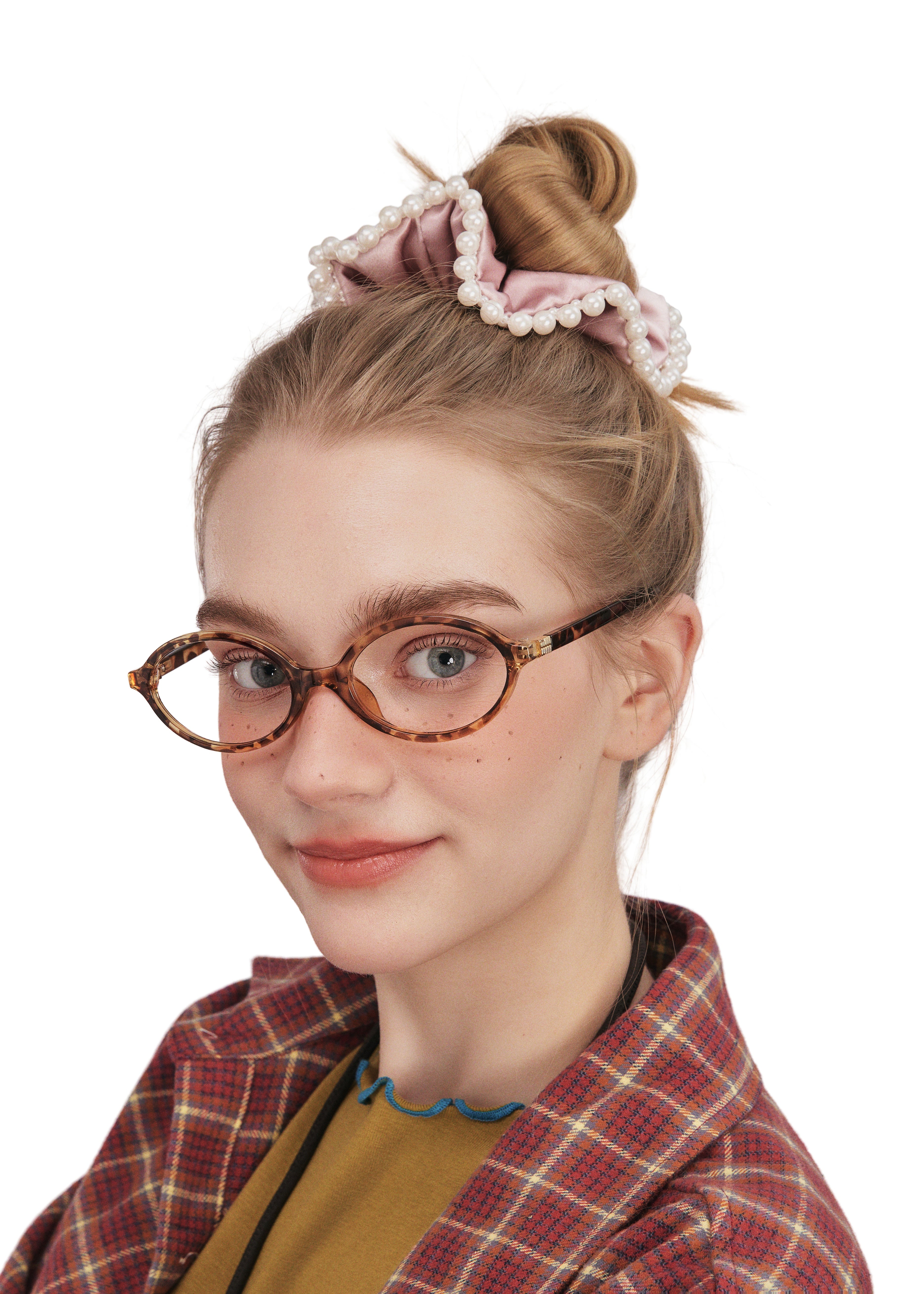 Pearl Embellished Silk Scrunchie - Pink