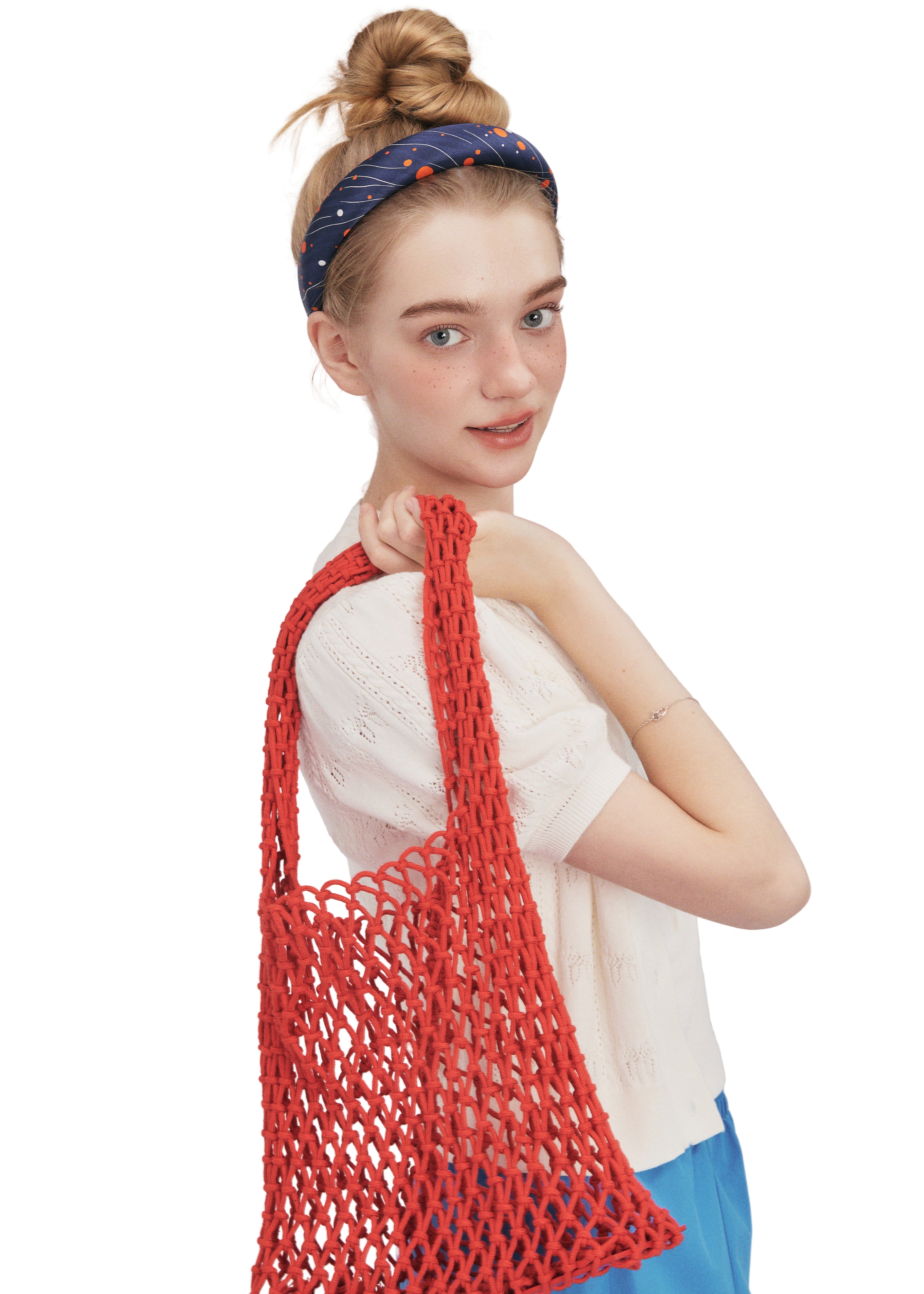 Celestia Dots Silk Headband - Blue