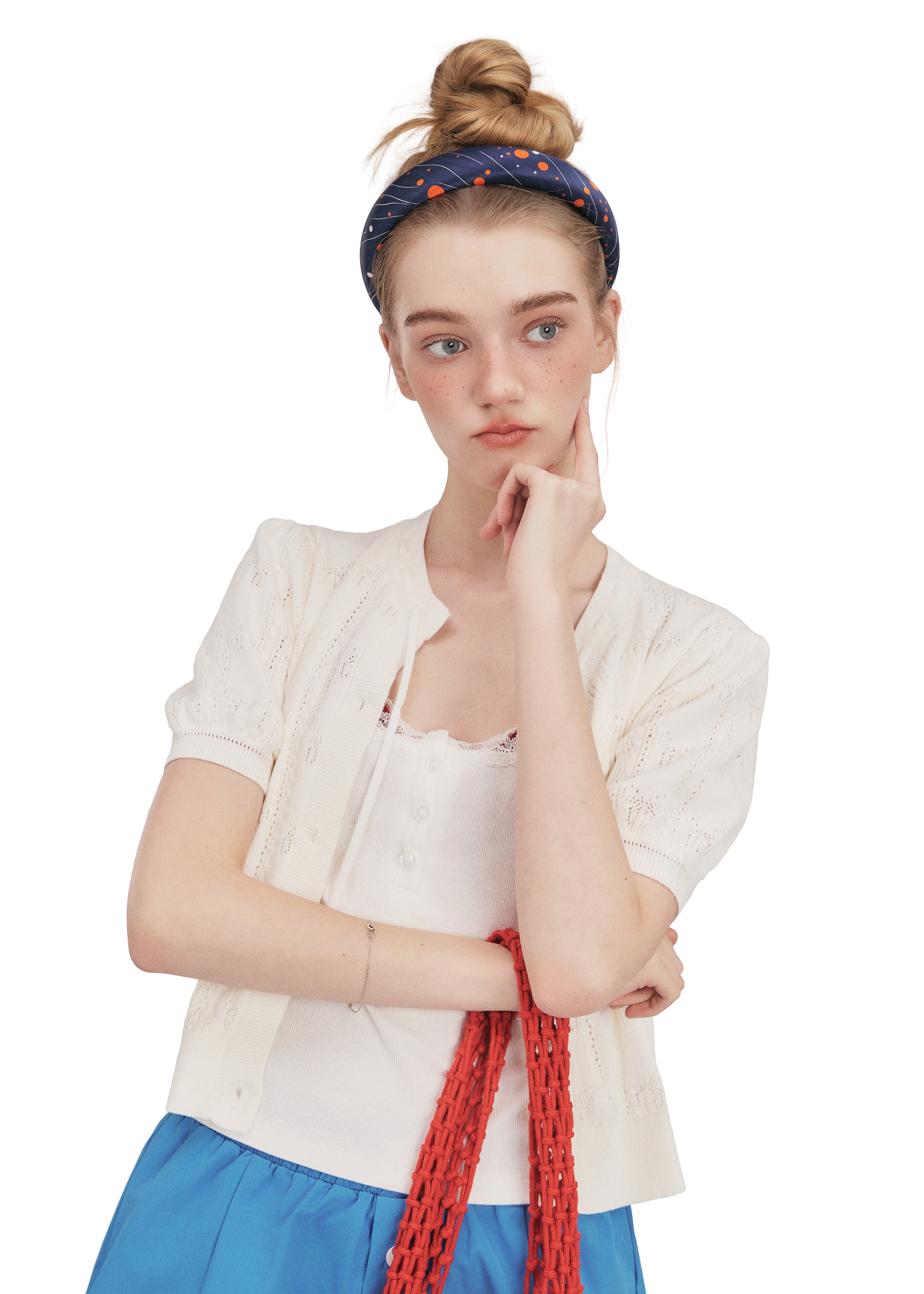 Celestia Dots Silk Headband - Blue