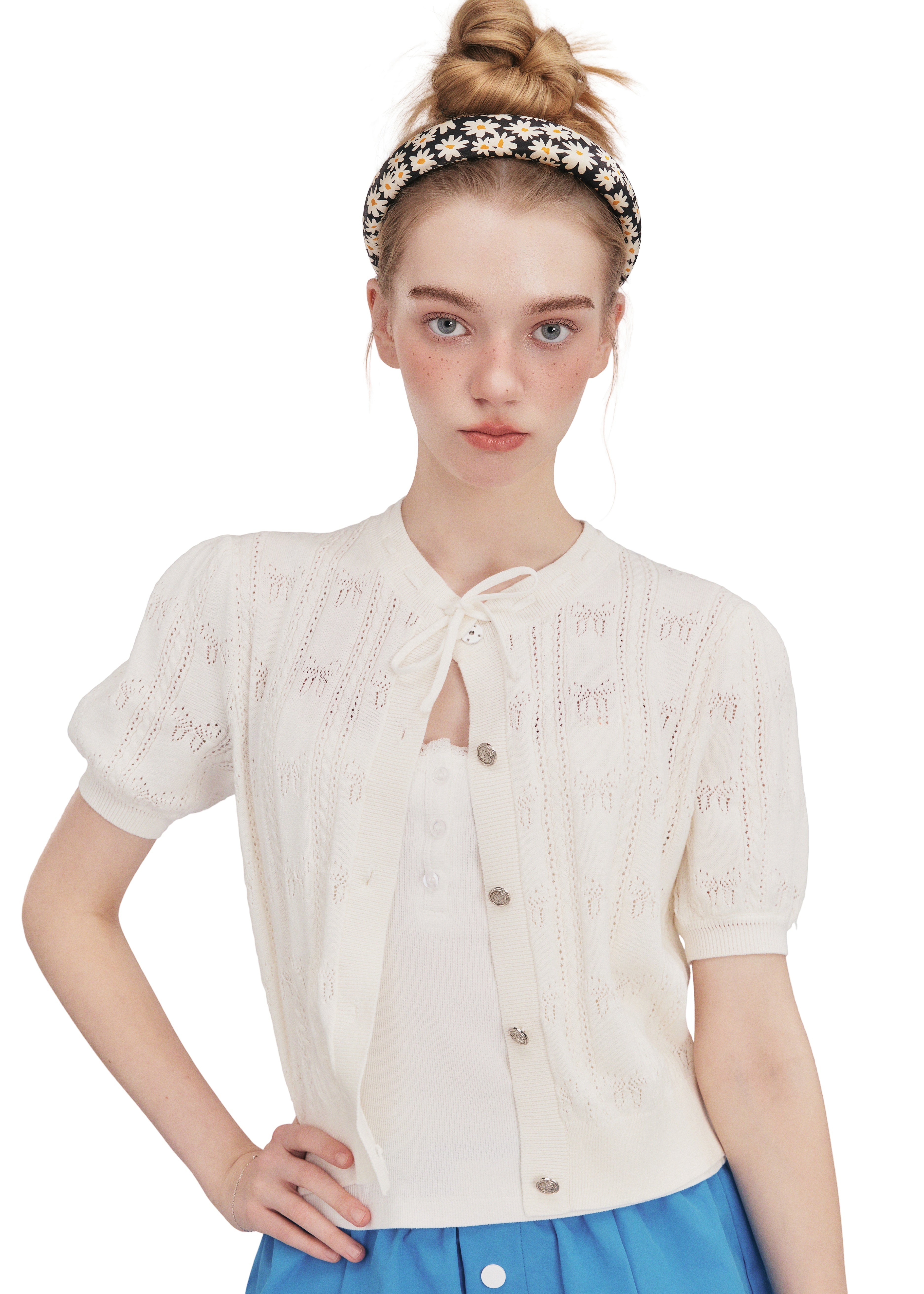 Daisy Silk Headband - Black & White