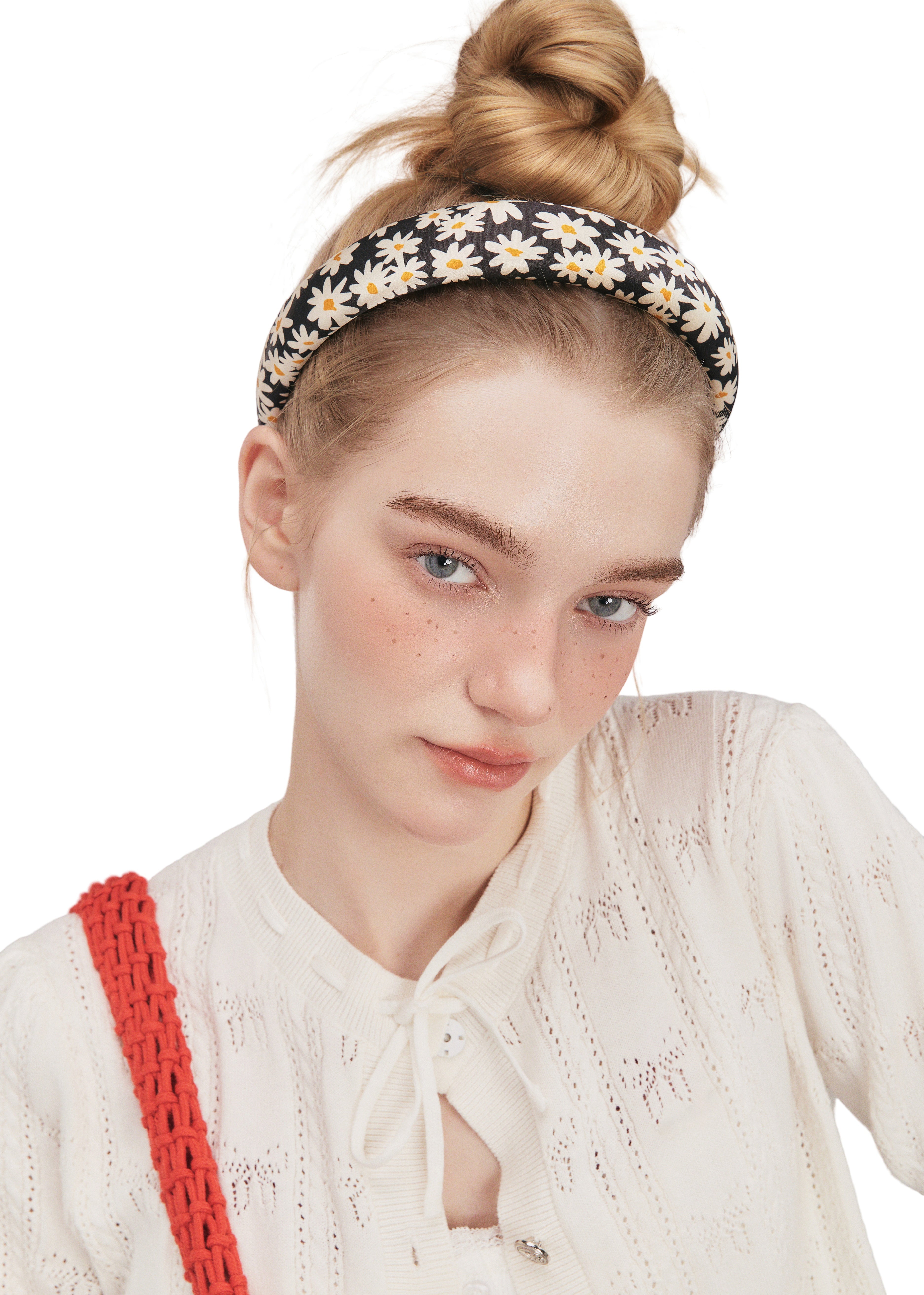 Daisy Silk Headband - Black & White