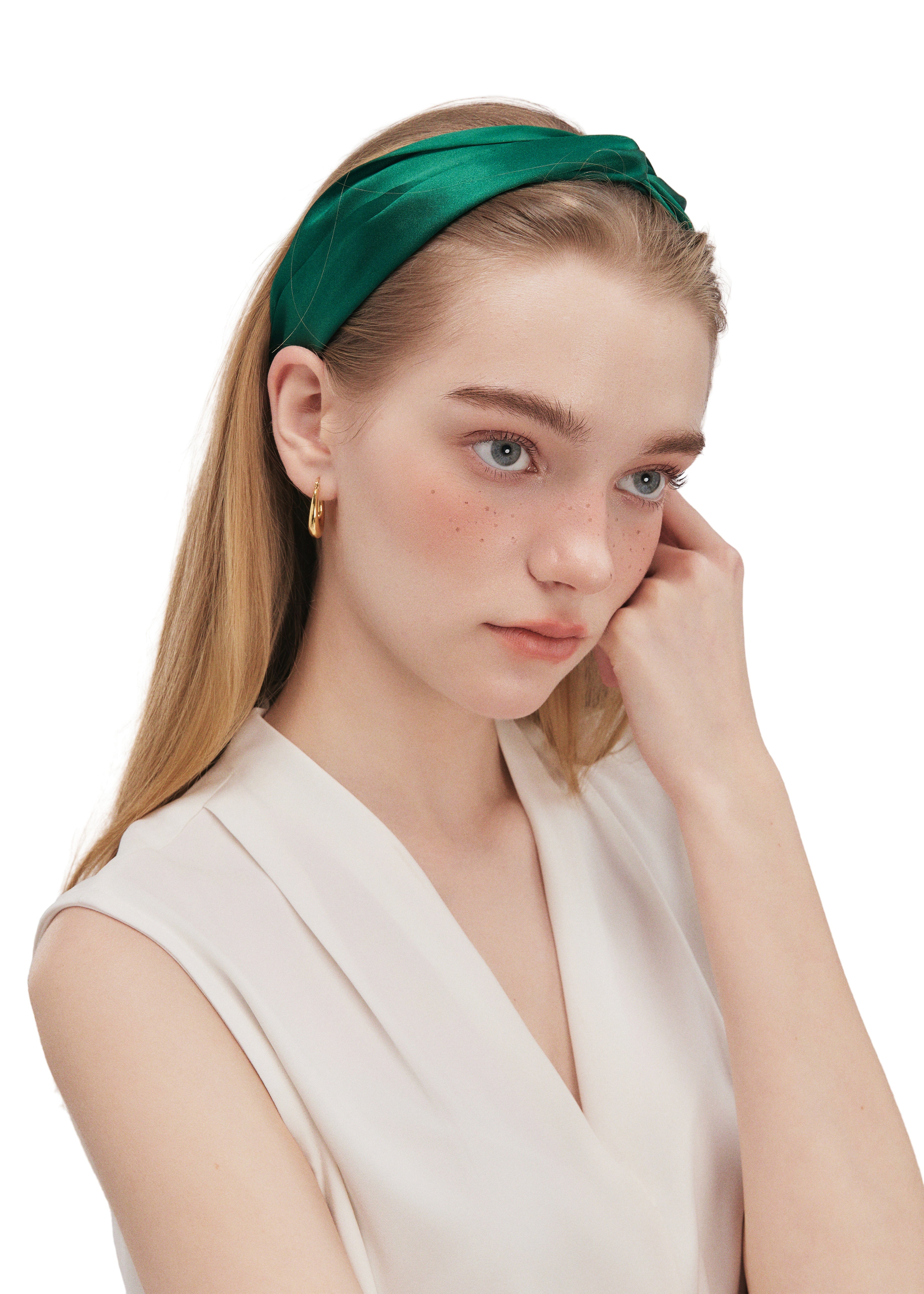 Silk Twisted Hairband - Dark Green