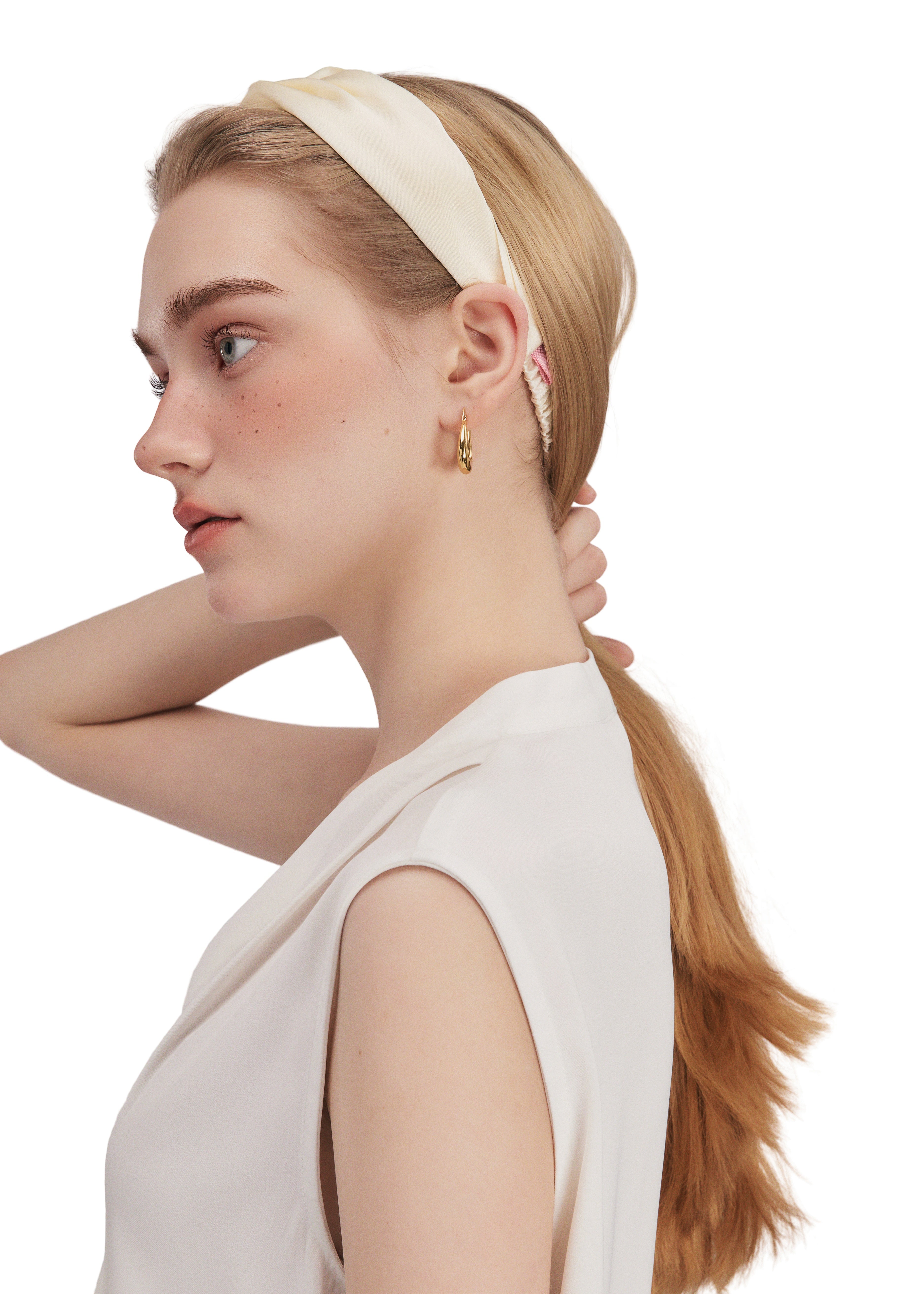 Silk Twisted Hairband - Beige