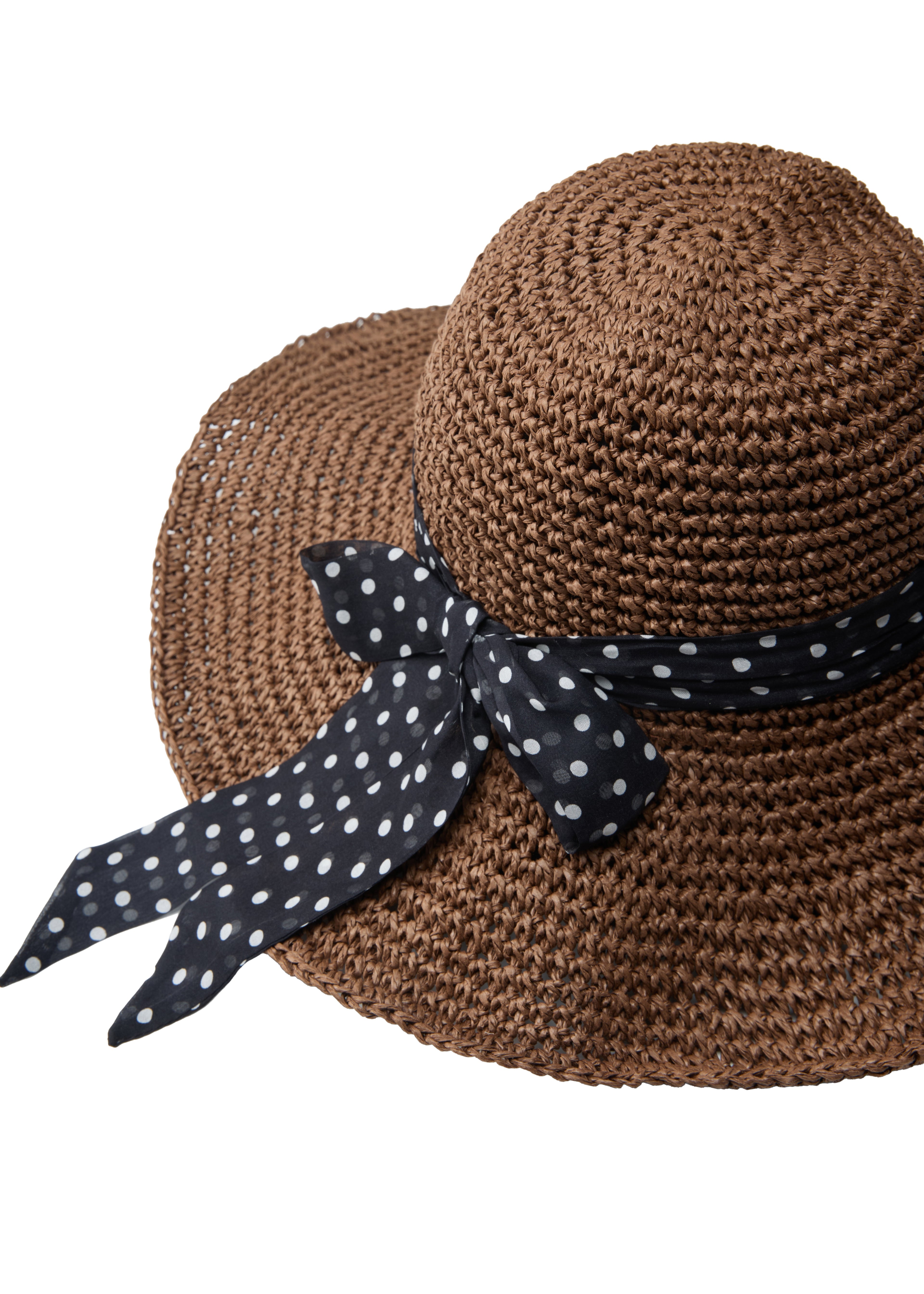 Wild Brim Packable Straw Hat with Silk Ribbon - Café Noir