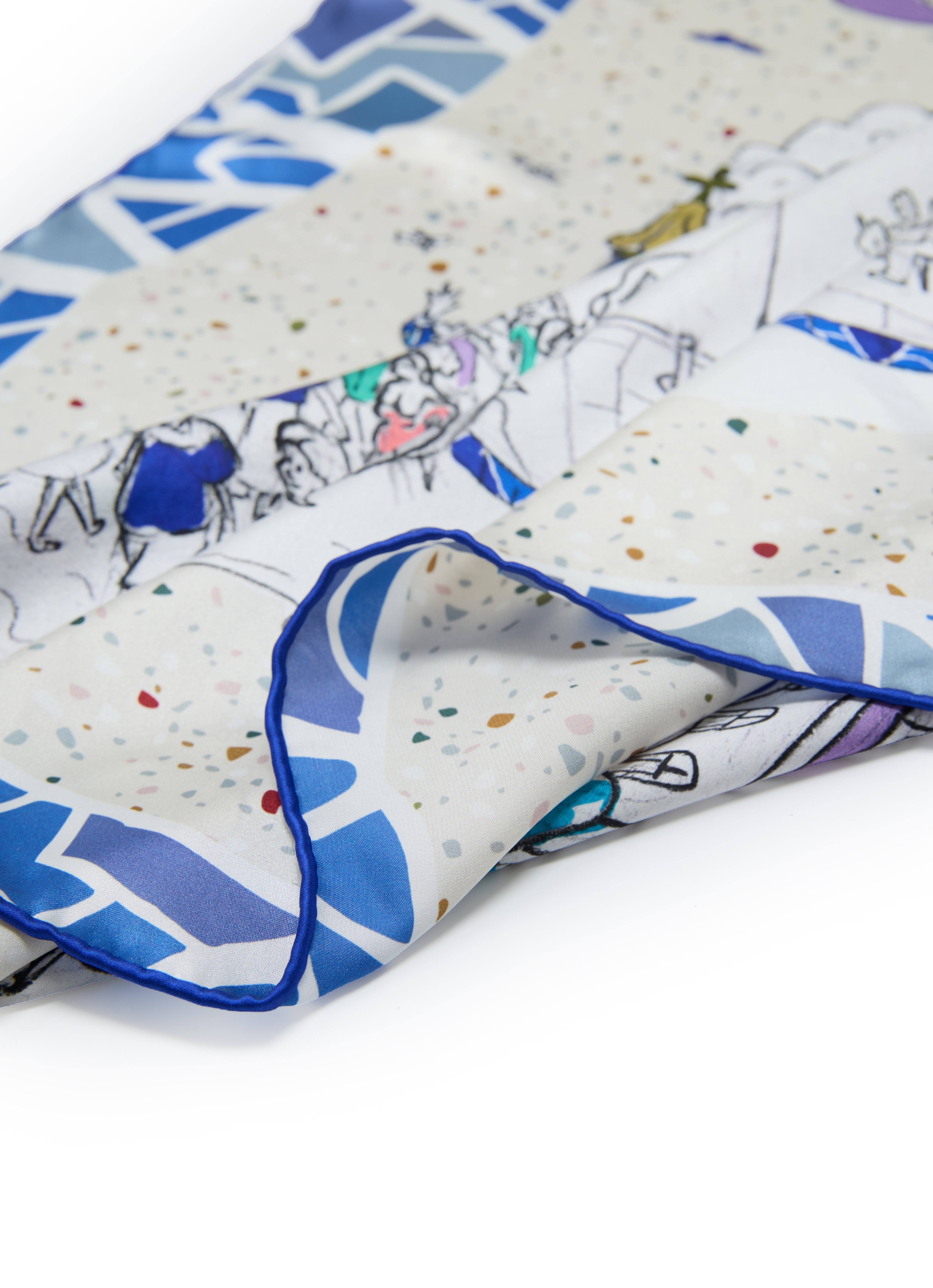 Barcelona Large Silk Square Scarf - Mediterranean Blue