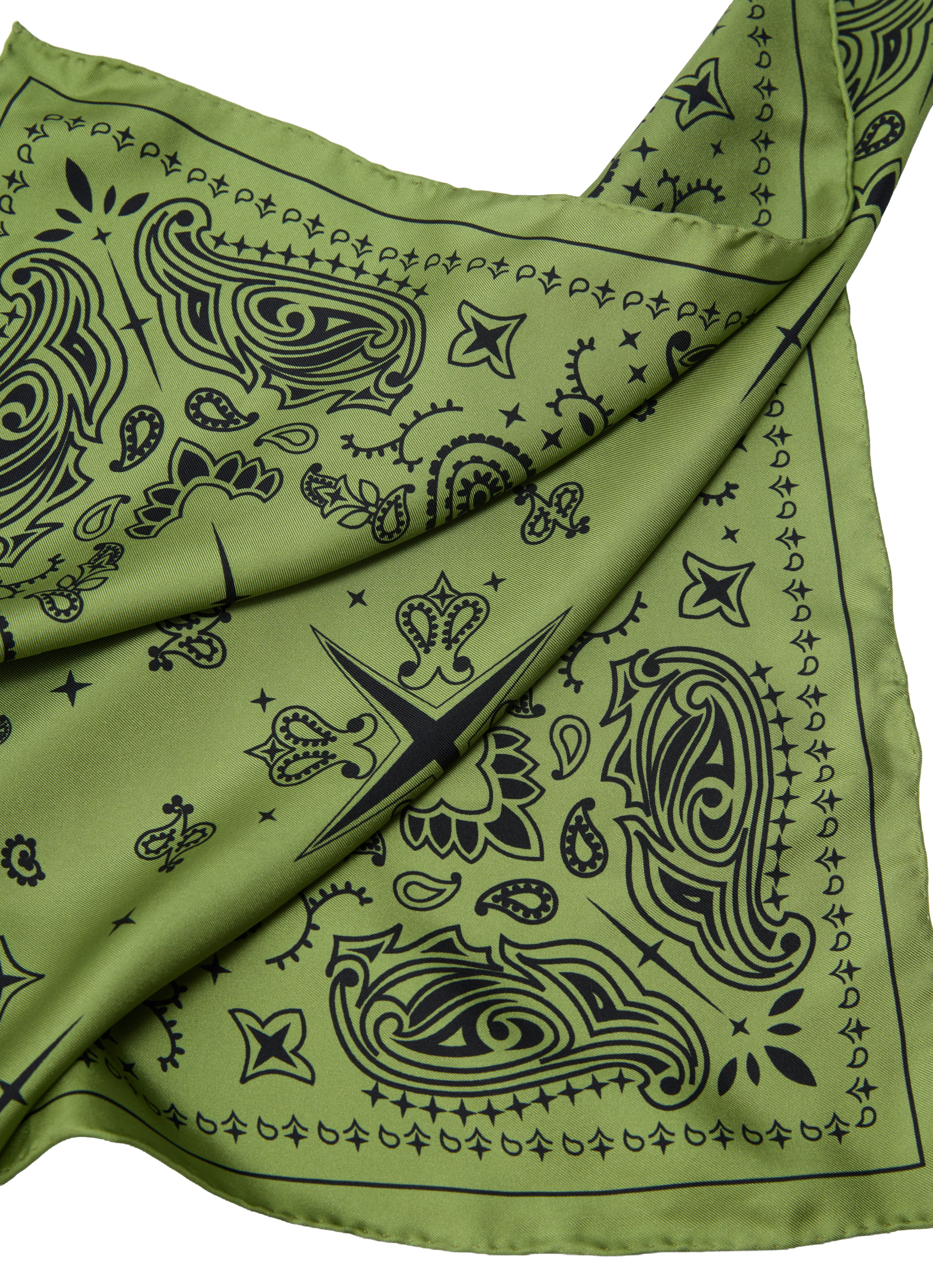 Paisley Silk Bandana Scarf - Soft Olive