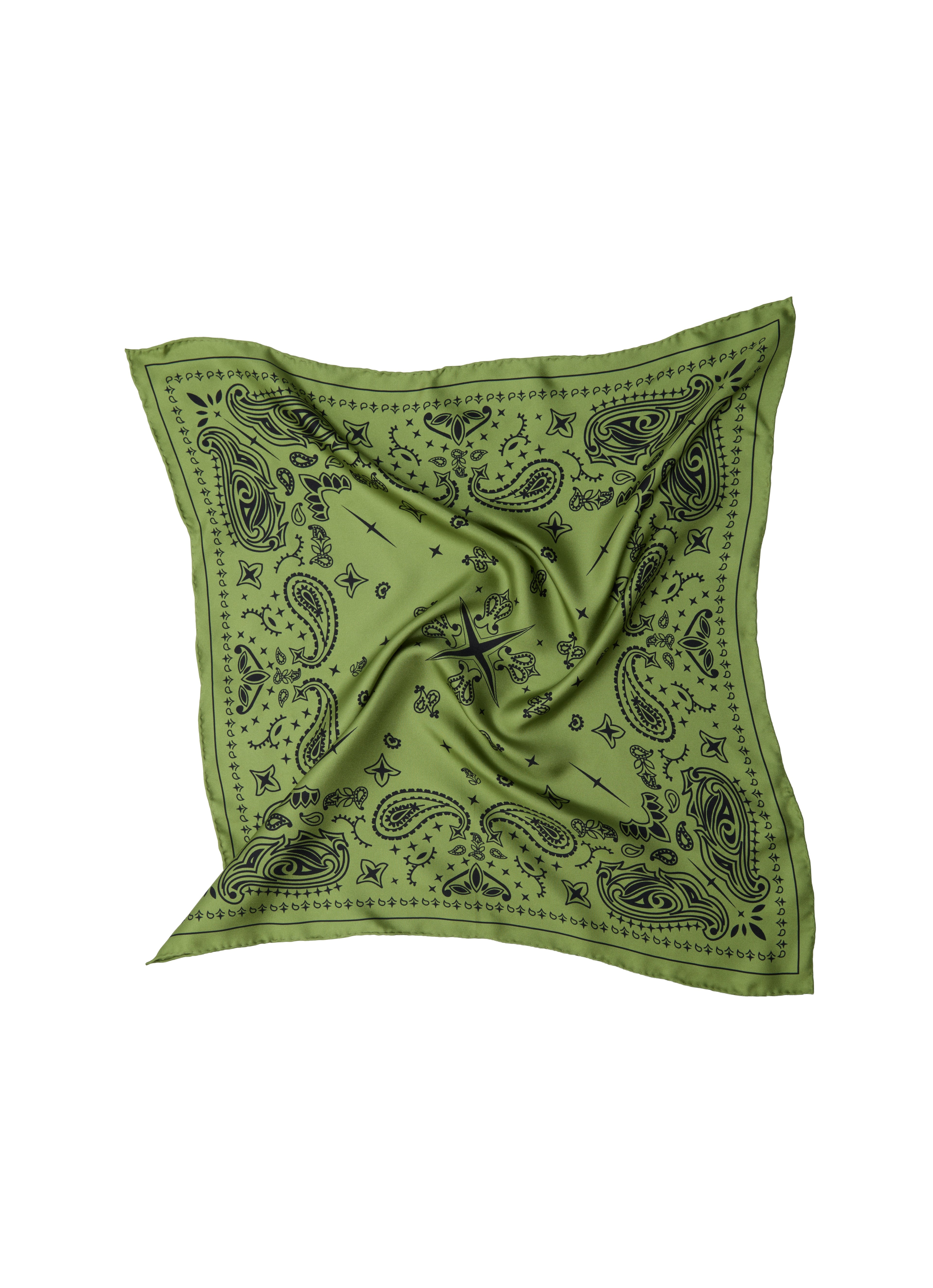 Paisley Silk Bandana Scarf - Soft Olive