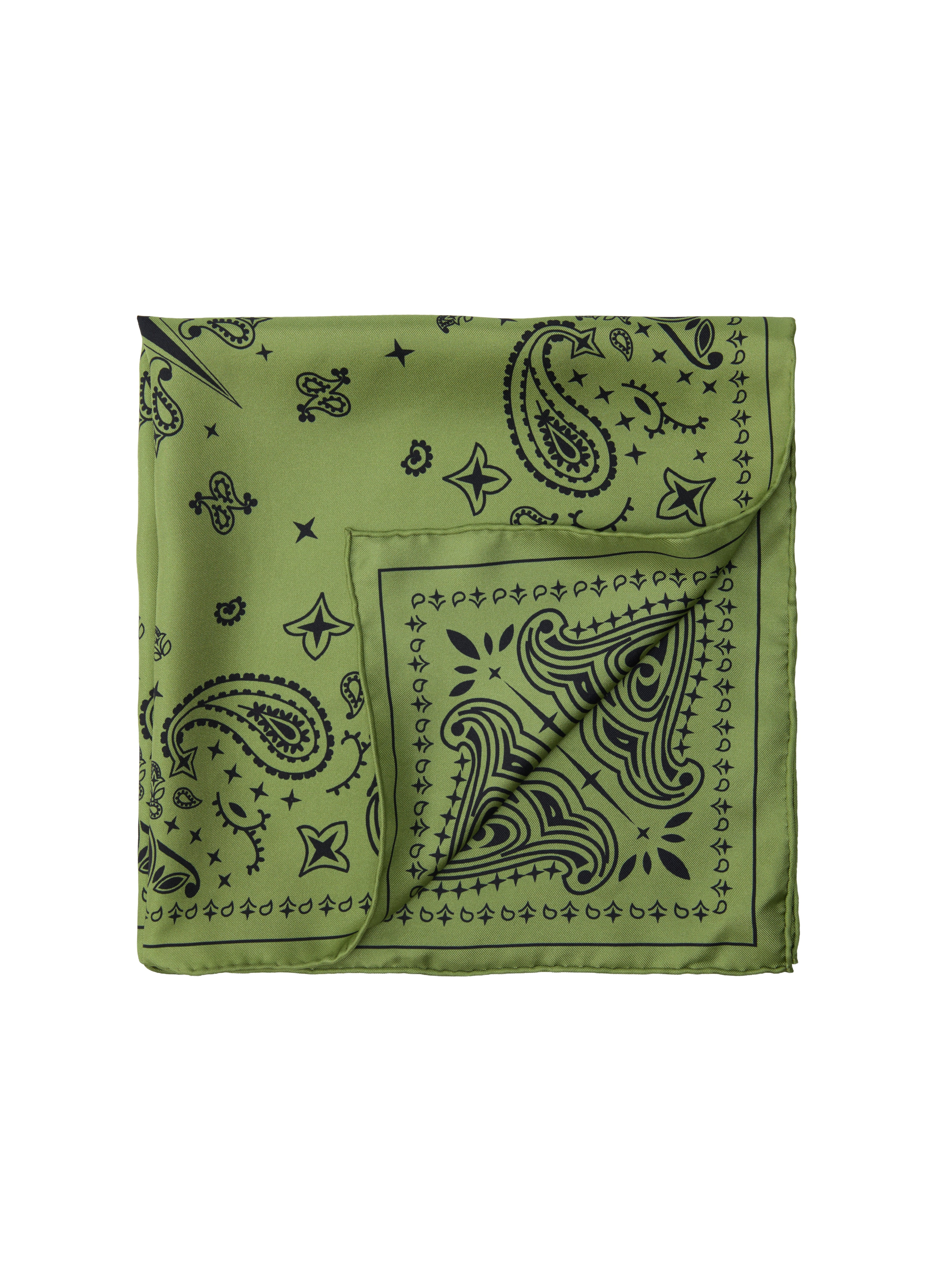 Paisley Silk Bandana Scarf - Soft Olive