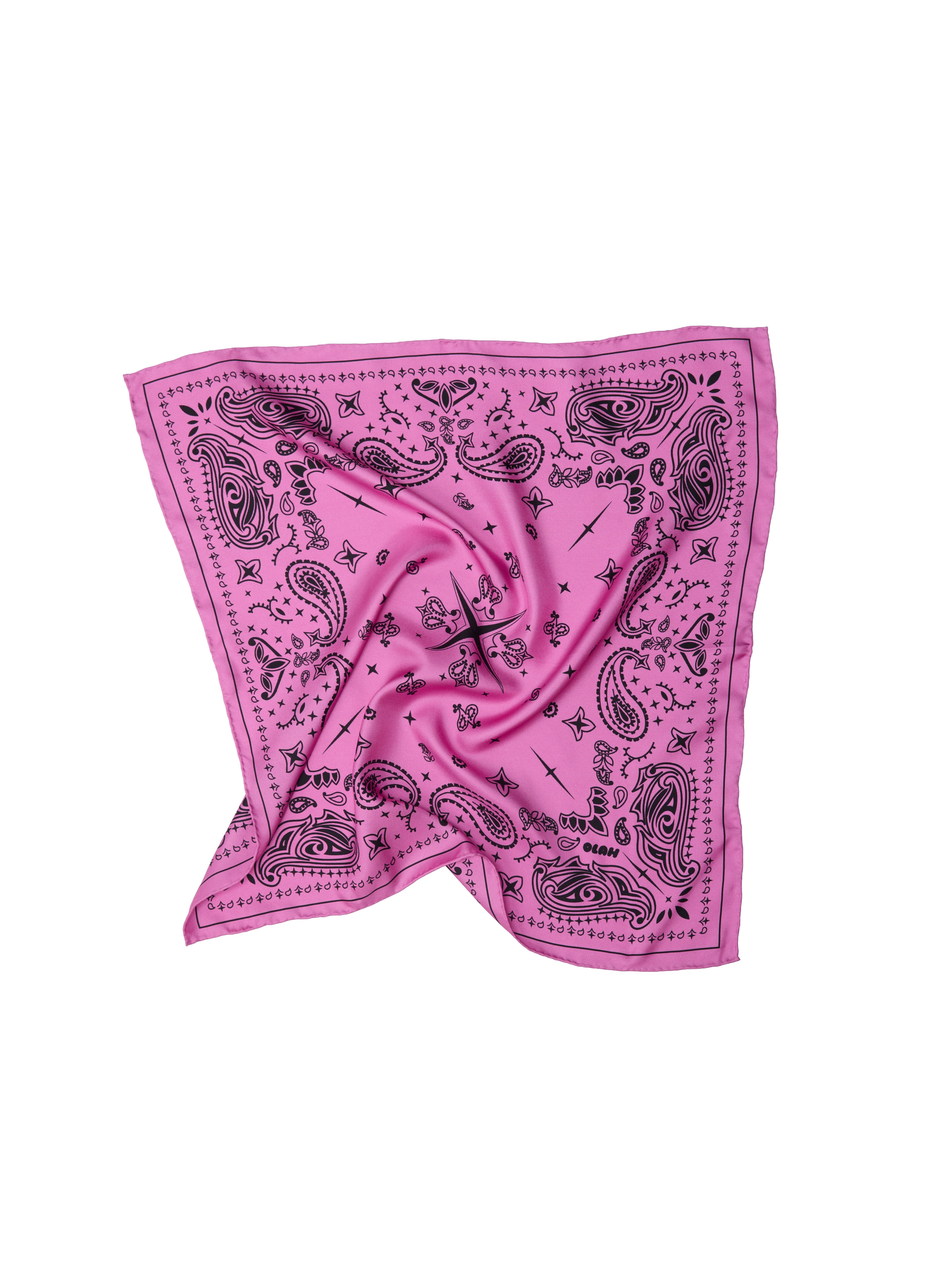 Paisley Silk Bandana Scarf - Hot Pink Bloom