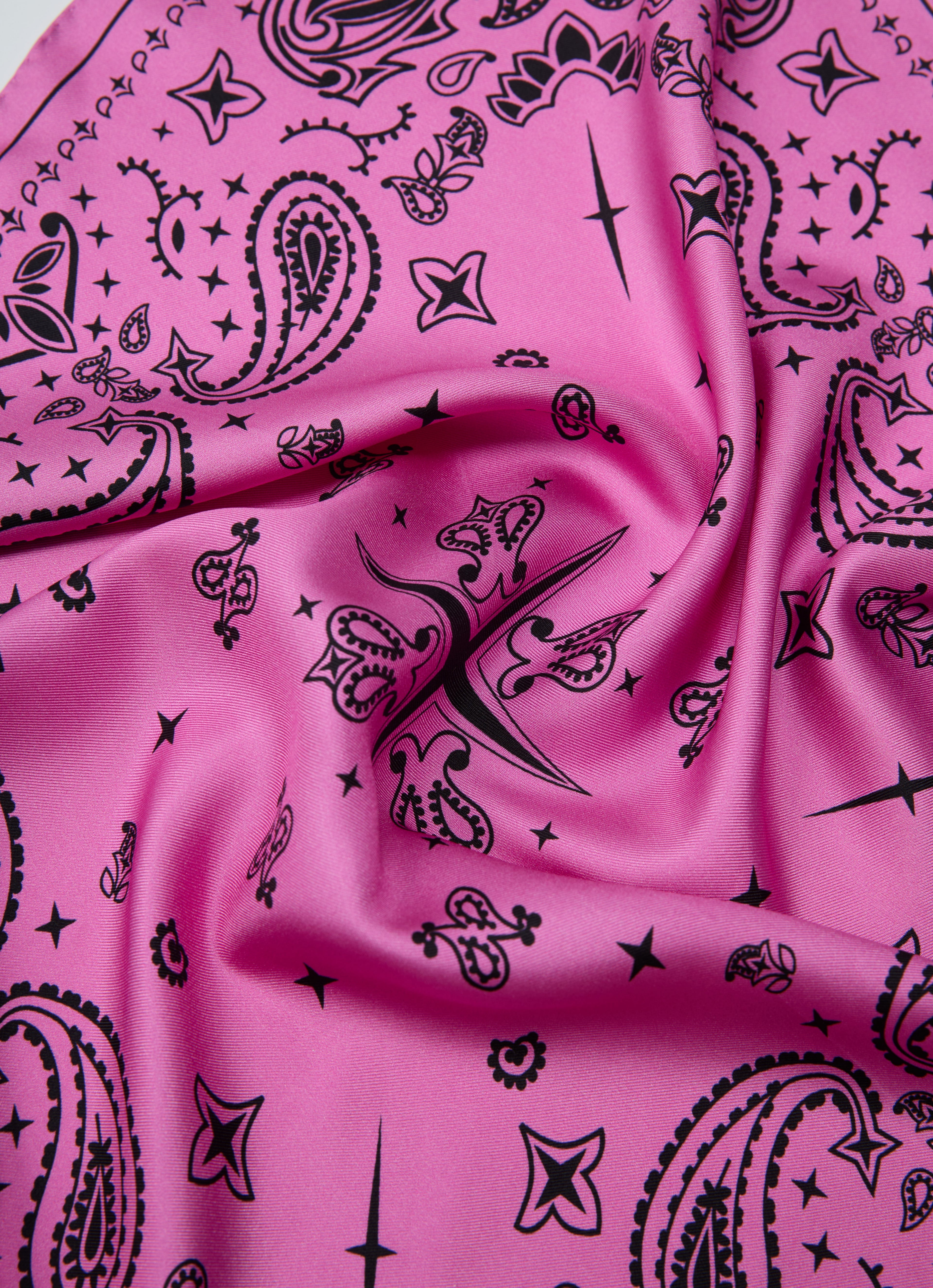 Paisley Silk Bandana Scarf - Hot Pink Bloom