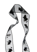 Whispers of Frida Silk Organza Embroidered Skinny Scarf - Black